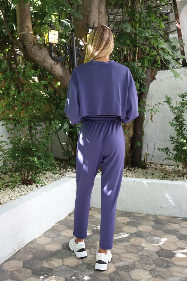 Mor Modal Crop Sweatshirt Takım 