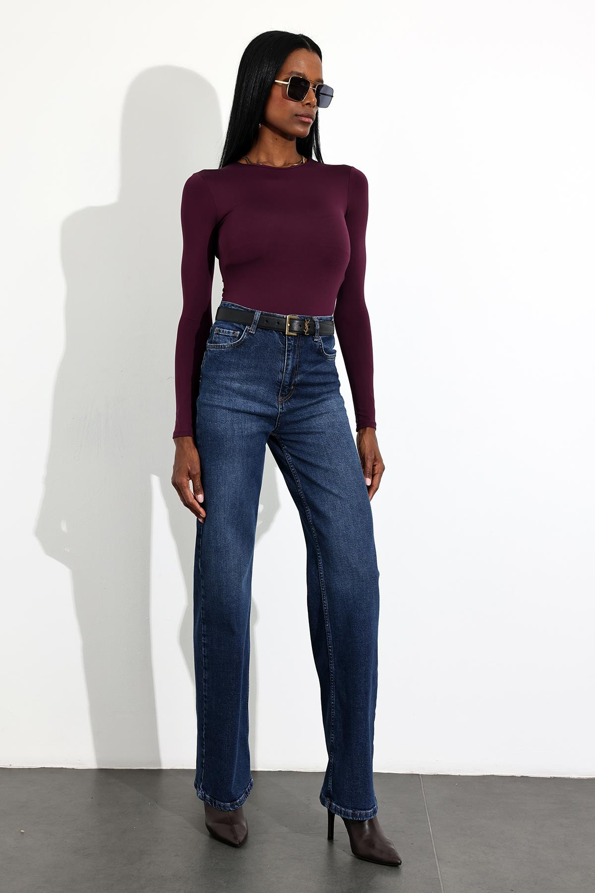 Mor Uzun Kollu Bodysuit 