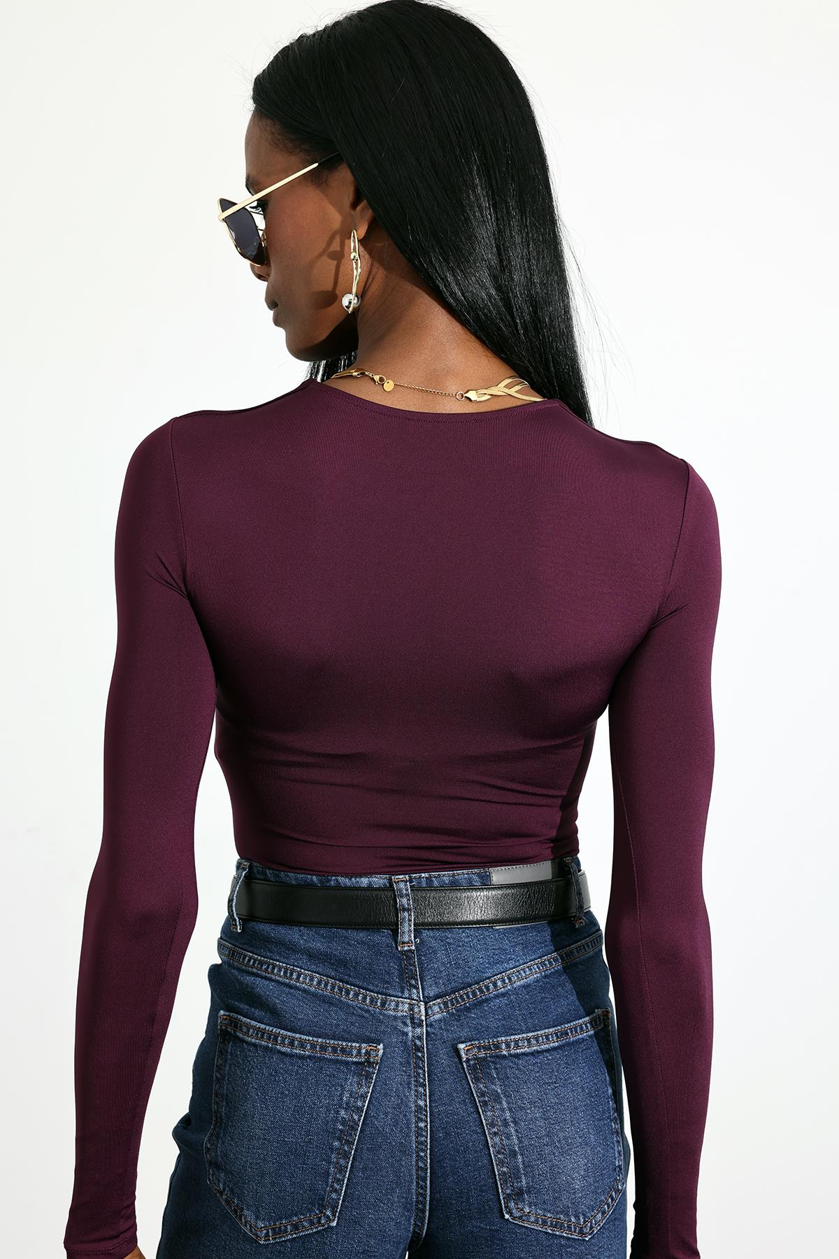 Mor Uzun Kollu Bodysuit 