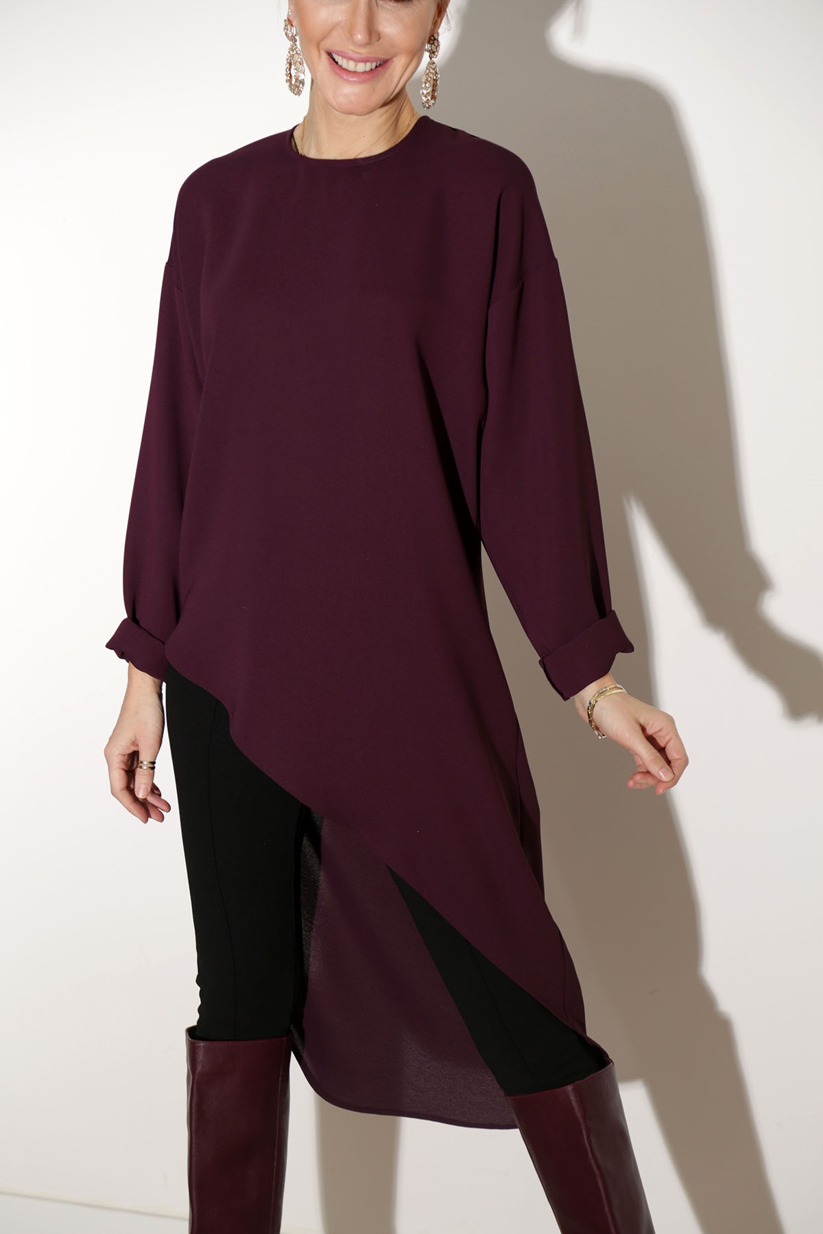 Mürdüm Krep Asimetrik Tunik-1004