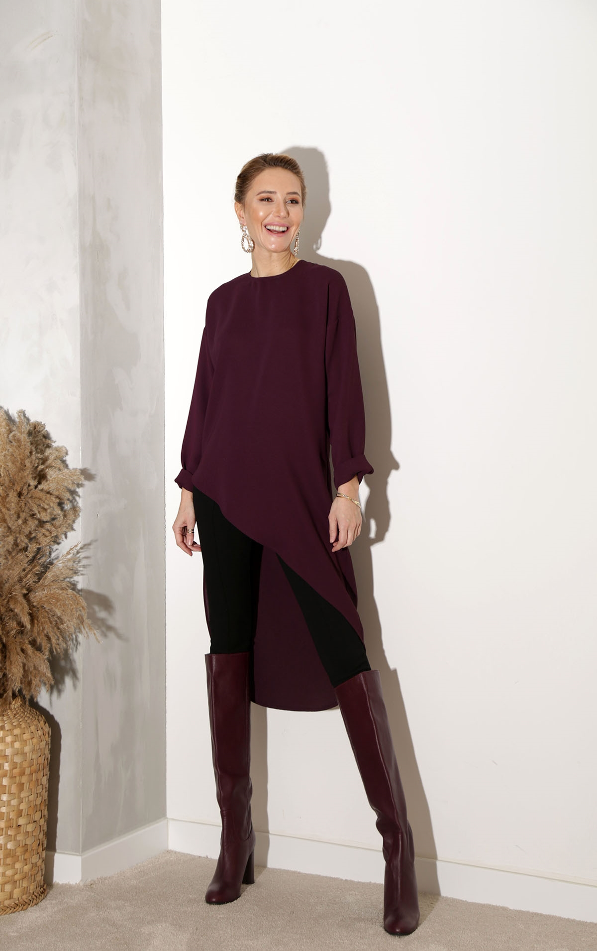 Mürdüm Krep Asimetrik Tunik-1004