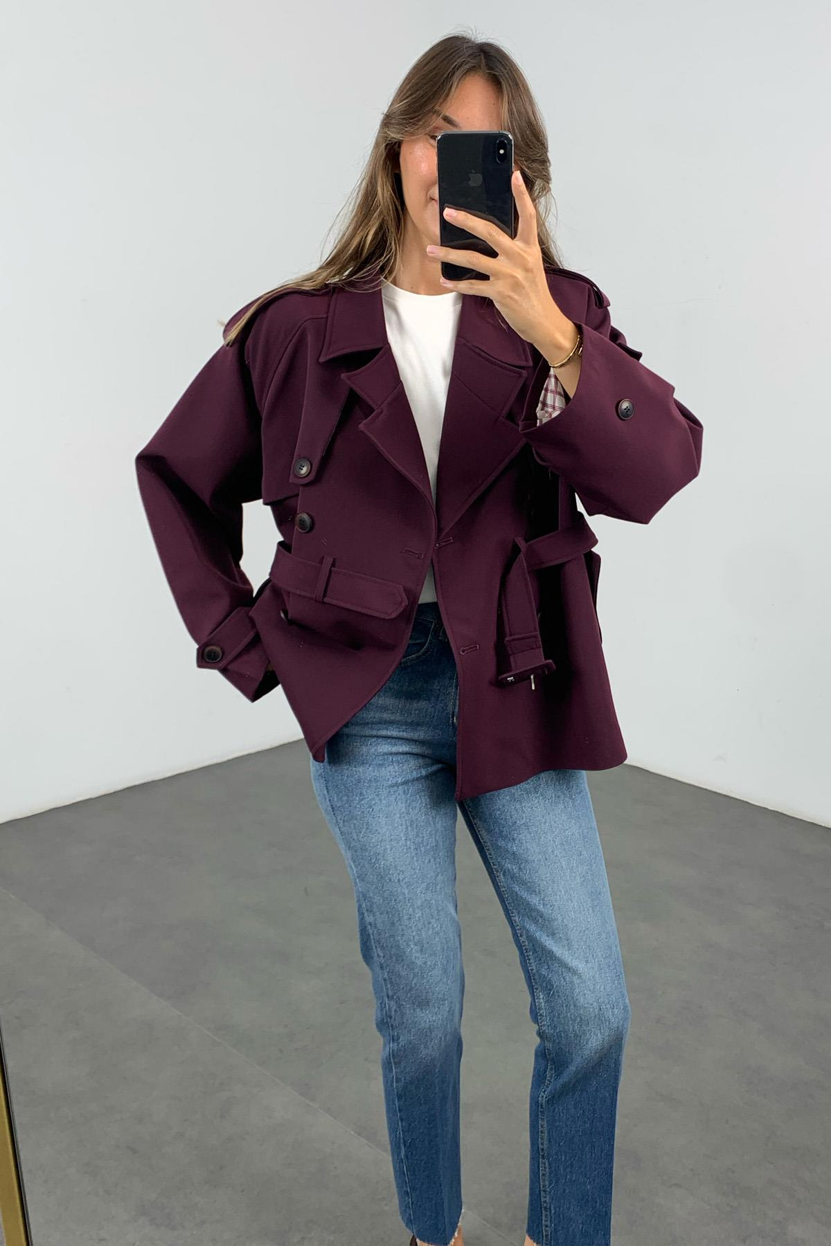 Mürdüm Rüzgarlıklı Midi Trençkot 9587