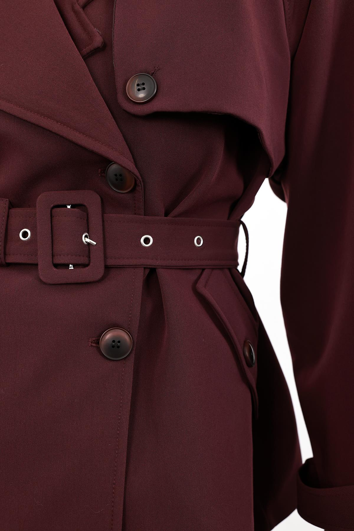 Mürdüm Rüzgarlıklı Midi Trençkot 9587