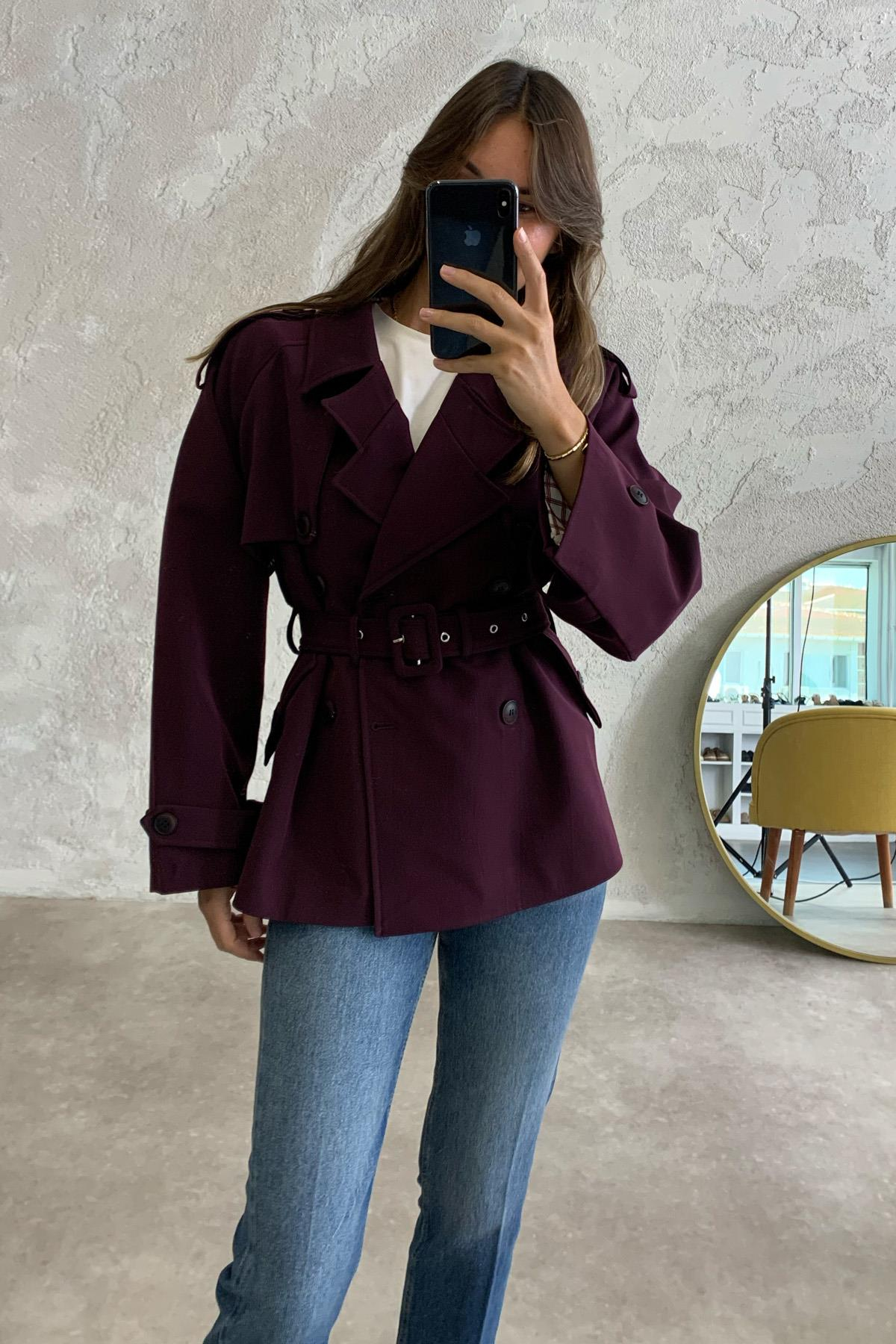 Mürdüm Rüzgarlıklı Midi Trençkot 9587