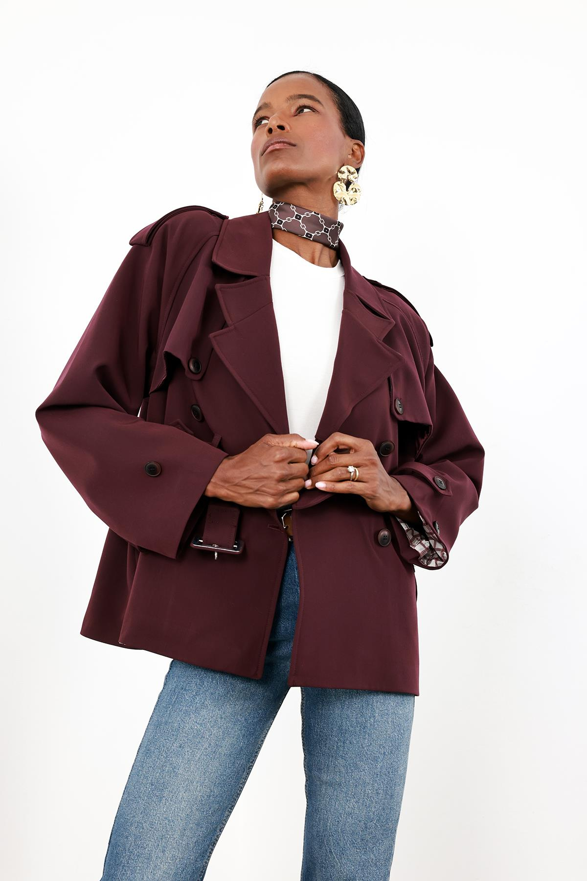 Mürdüm Rüzgarlıklı Midi Trençkot 9587