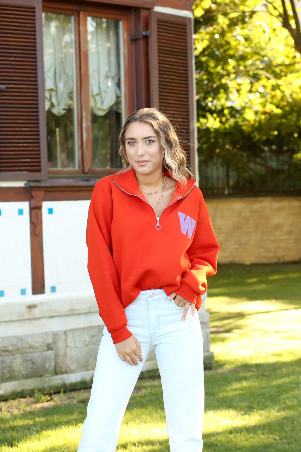 Nar Çiçeği Dik Yaka Fermuarlı Sweatshirt 570