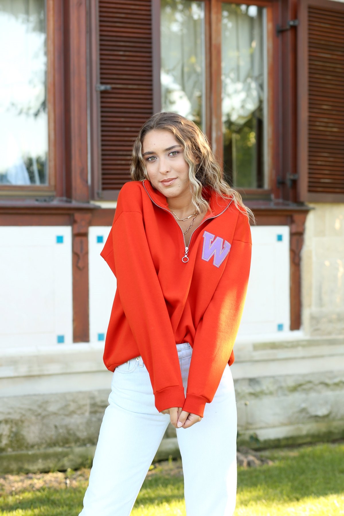 Nar Çiçeği Dik Yaka Fermuarlı Sweatshirt 570