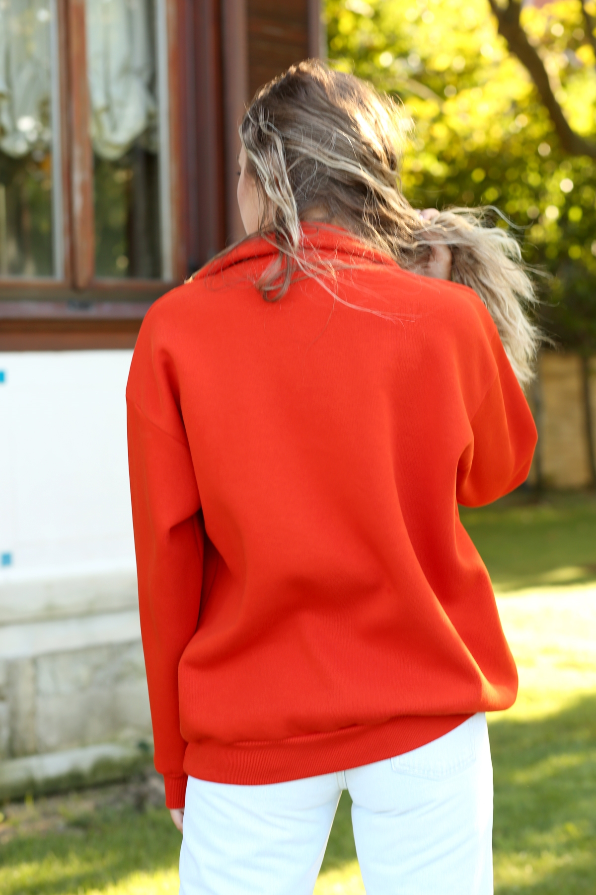 Nar Çiçeği Dik Yaka Fermuarlı Sweatshirt 570