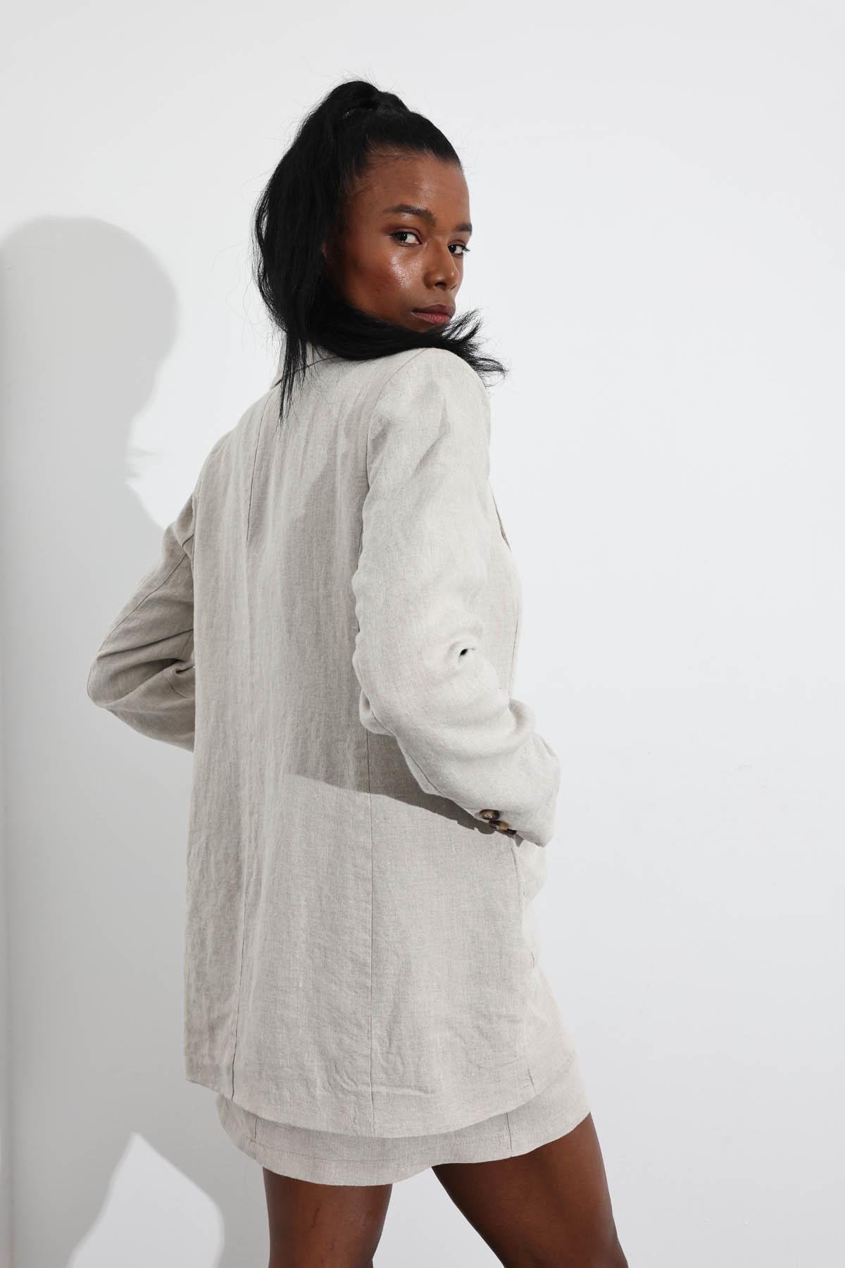 Naturel %100 Ham Keten Ceket 