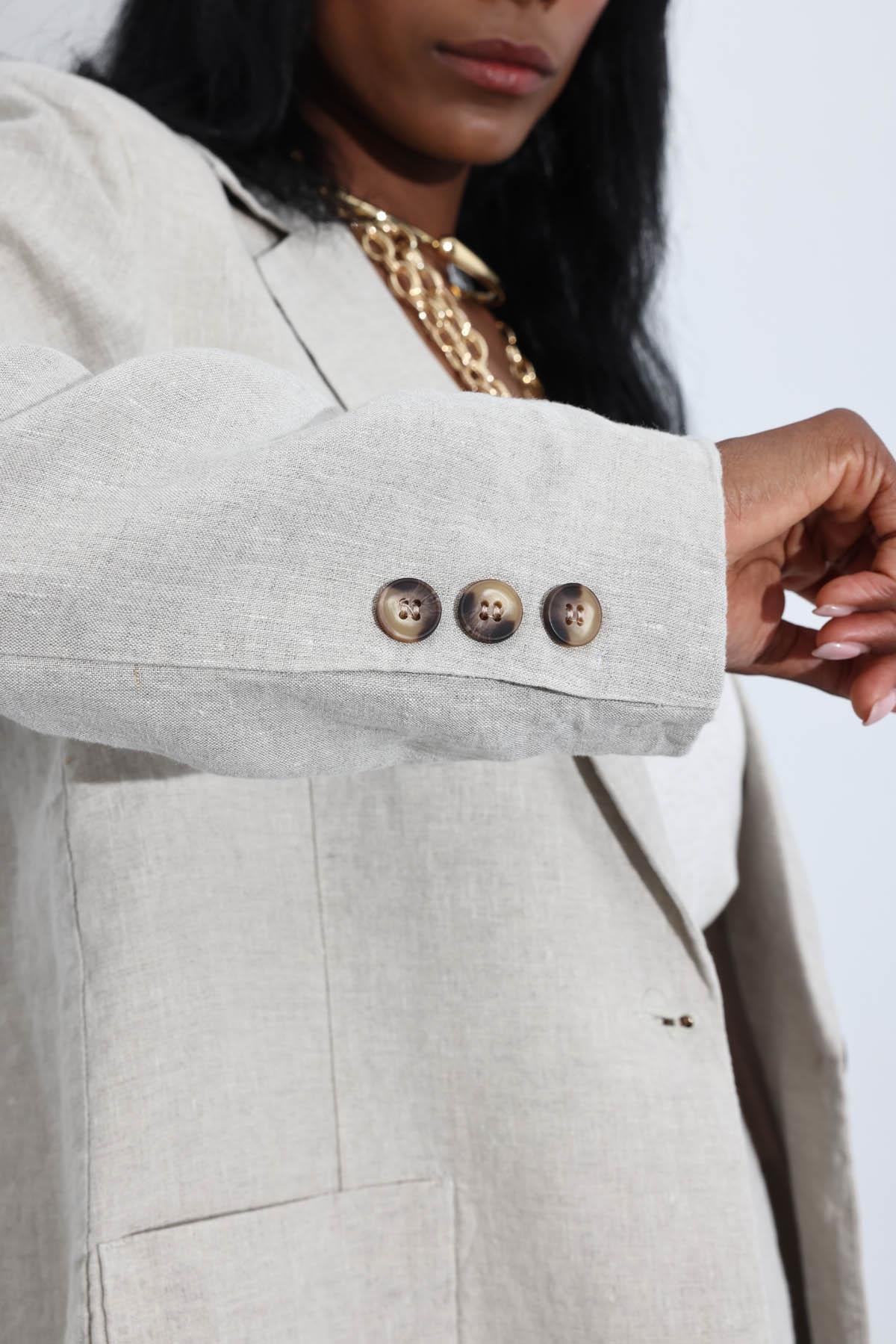 Naturel %100 Ham Keten Ceket 