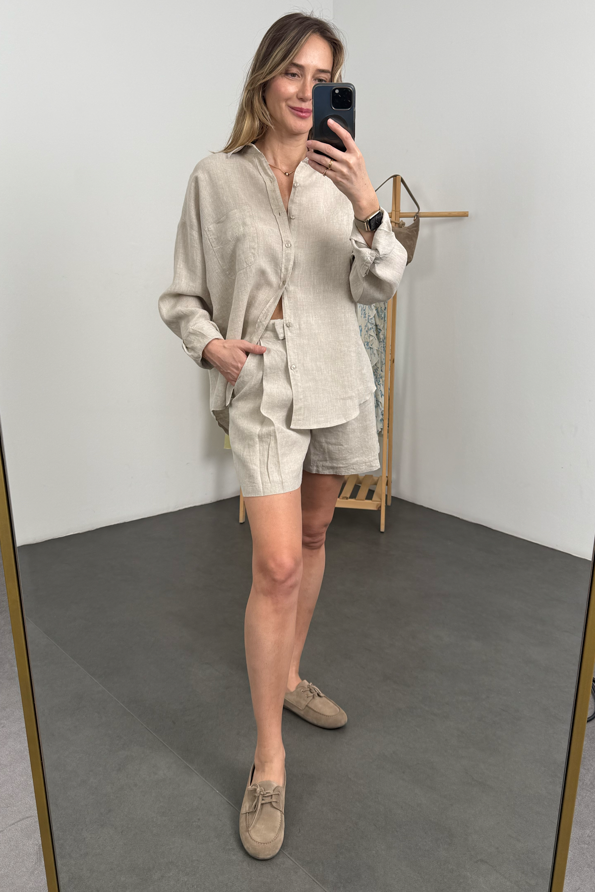 Naturel %100 Keten Oversize Gömlek 