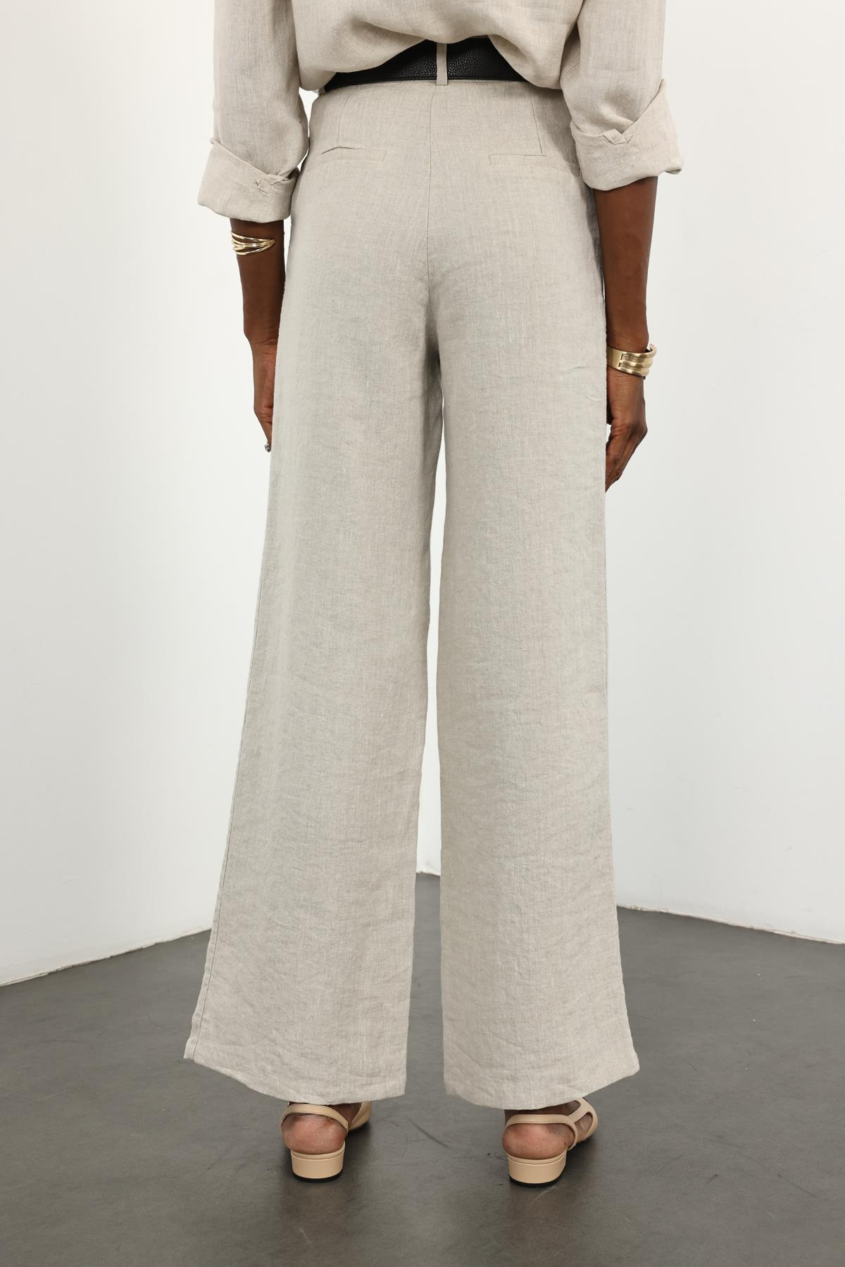 Naturel %100 Keten Palazzo Pantolon 