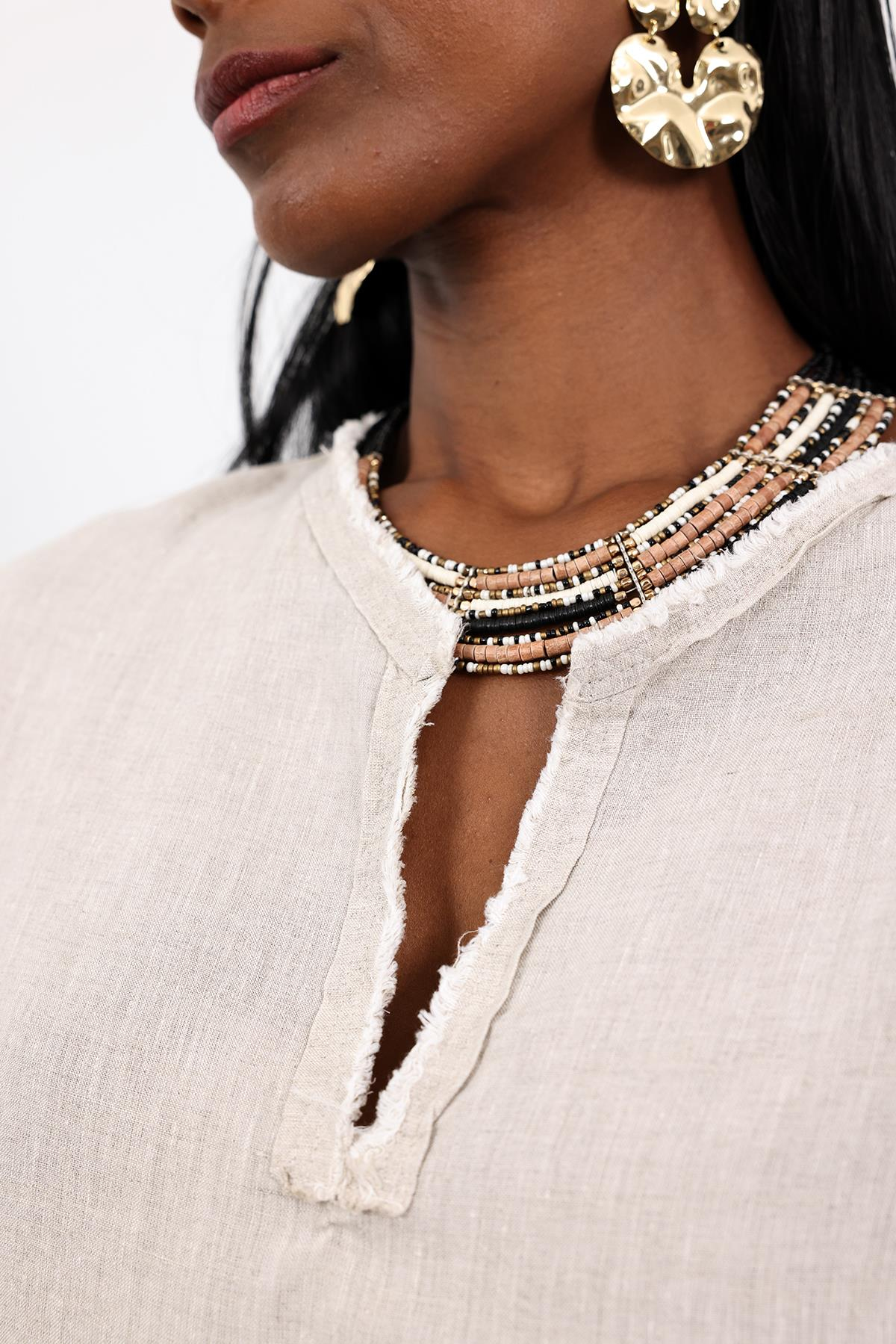 Naturel Hakim Yaka Keten Gömlek 