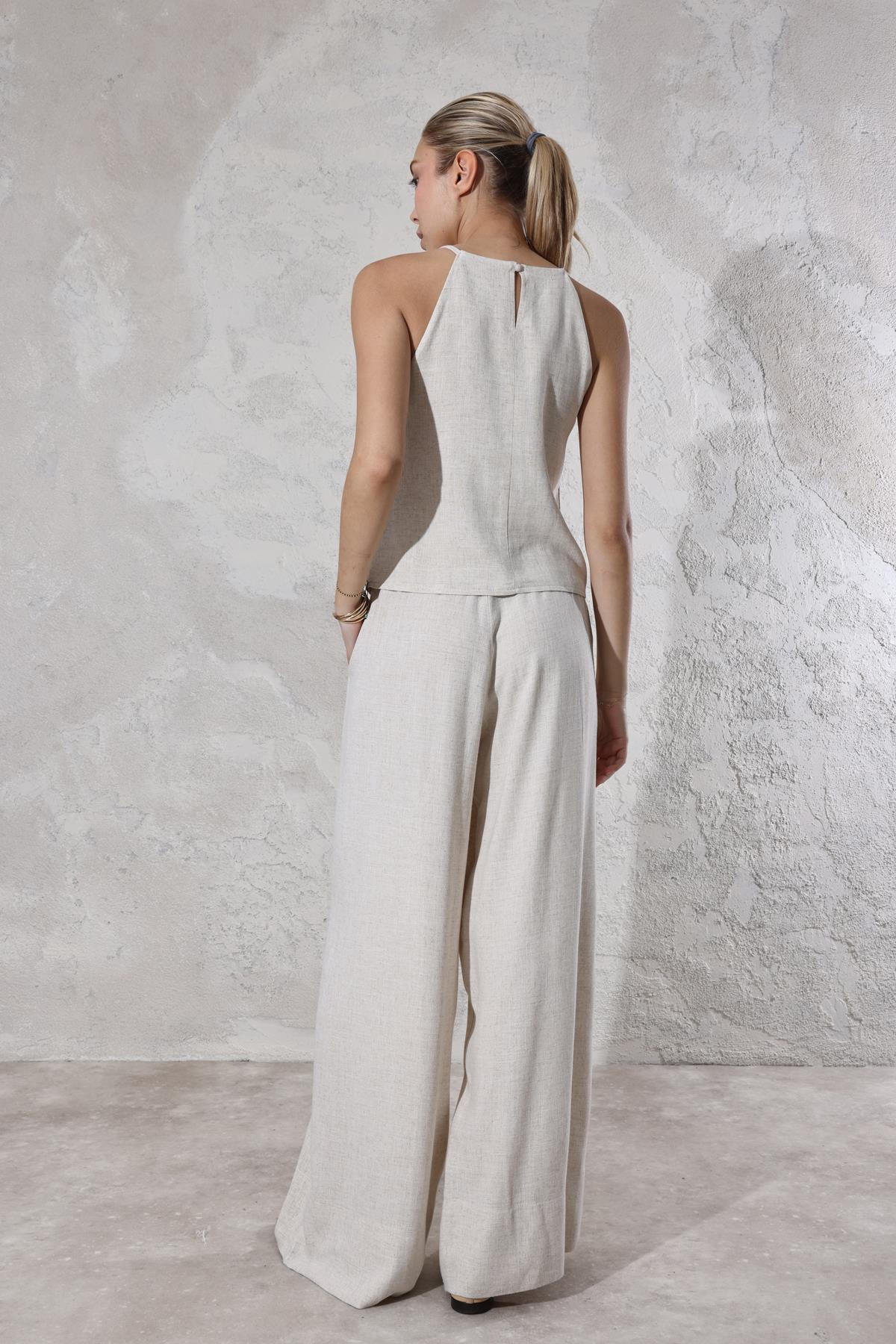 Naturel İnce Askılı Bluz Pantolon Takım 7151