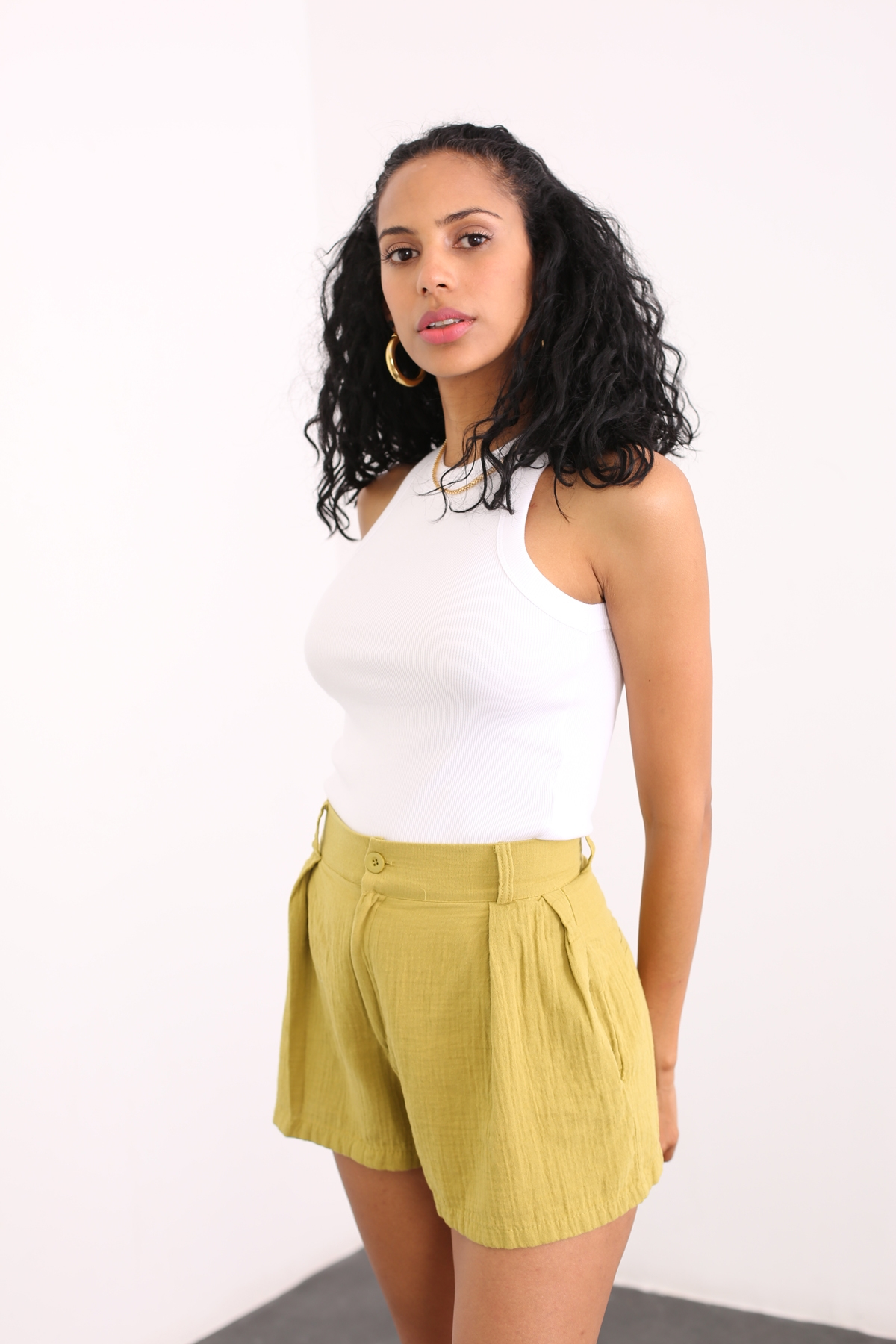 Olive Müslin Şort 2232