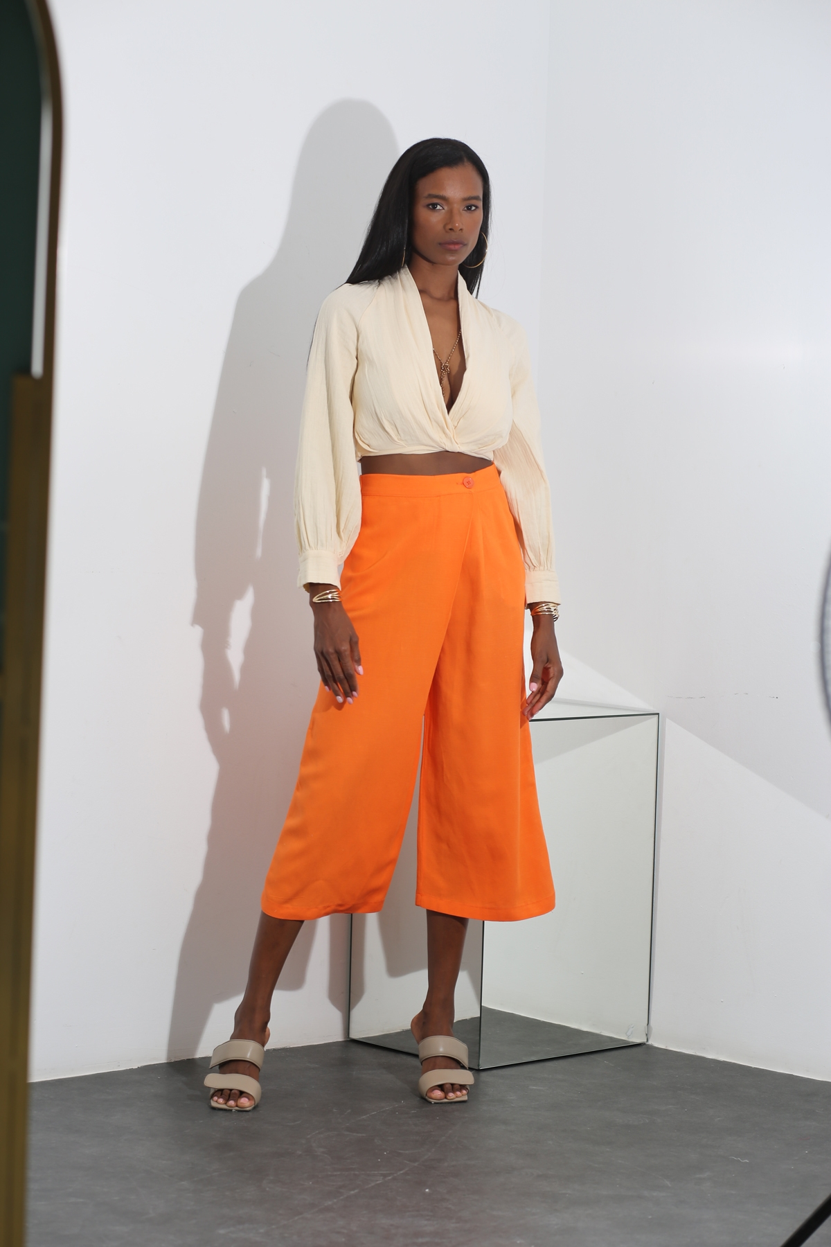 Oranj Asimetrik Keten Pantolon 4340