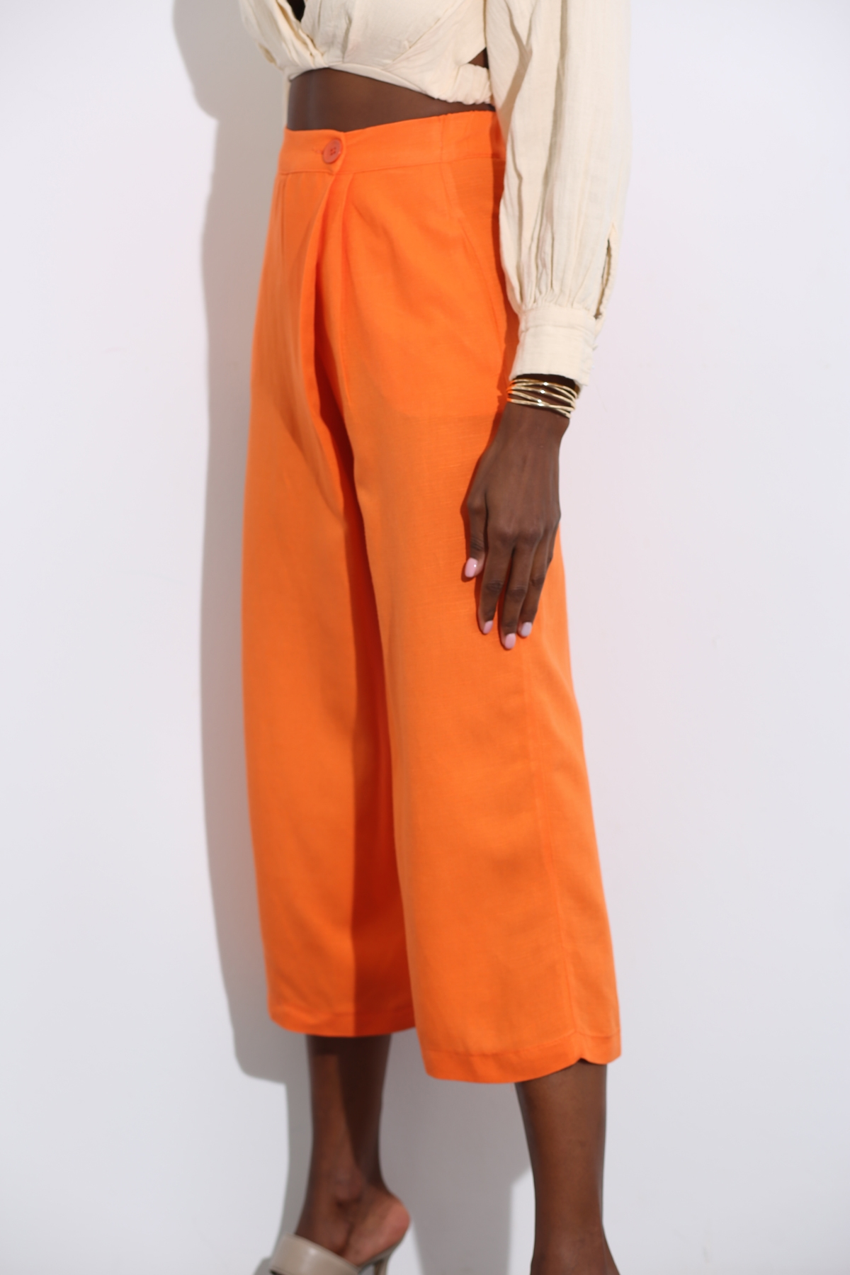 Oranj Asimetrik Keten Pantolon 4340