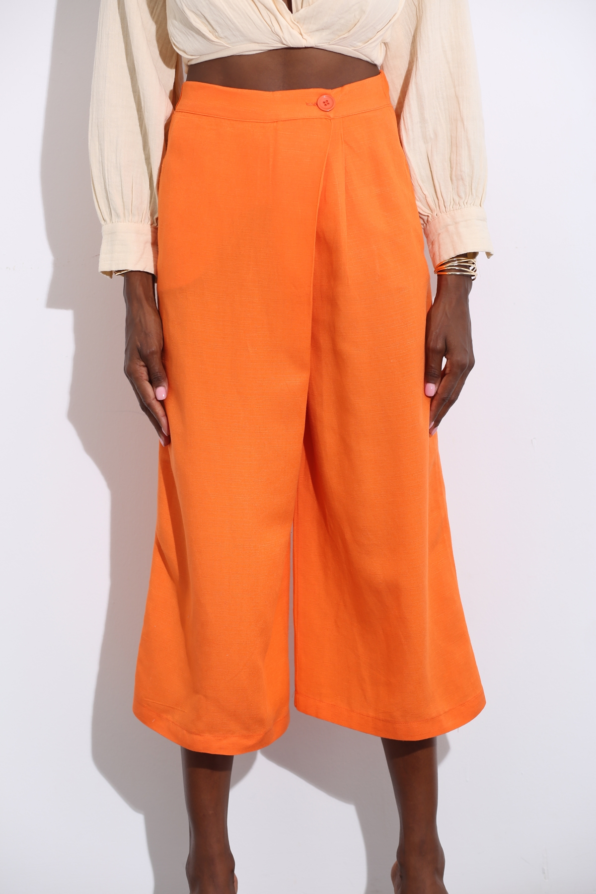 Oranj Asimetrik Keten Pantolon 4340