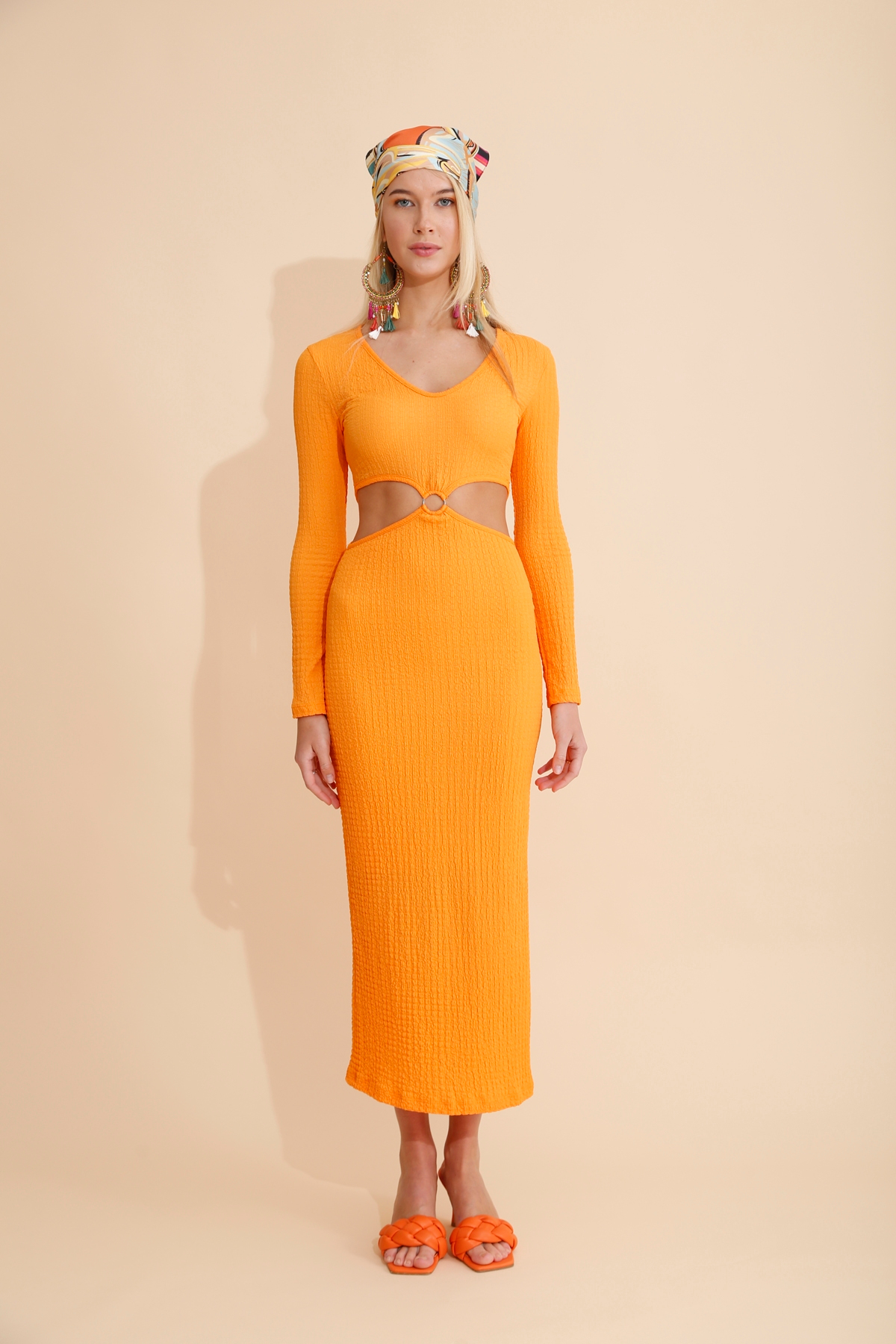 Oranj Bel Dekolteli Maxi Elbise 28598