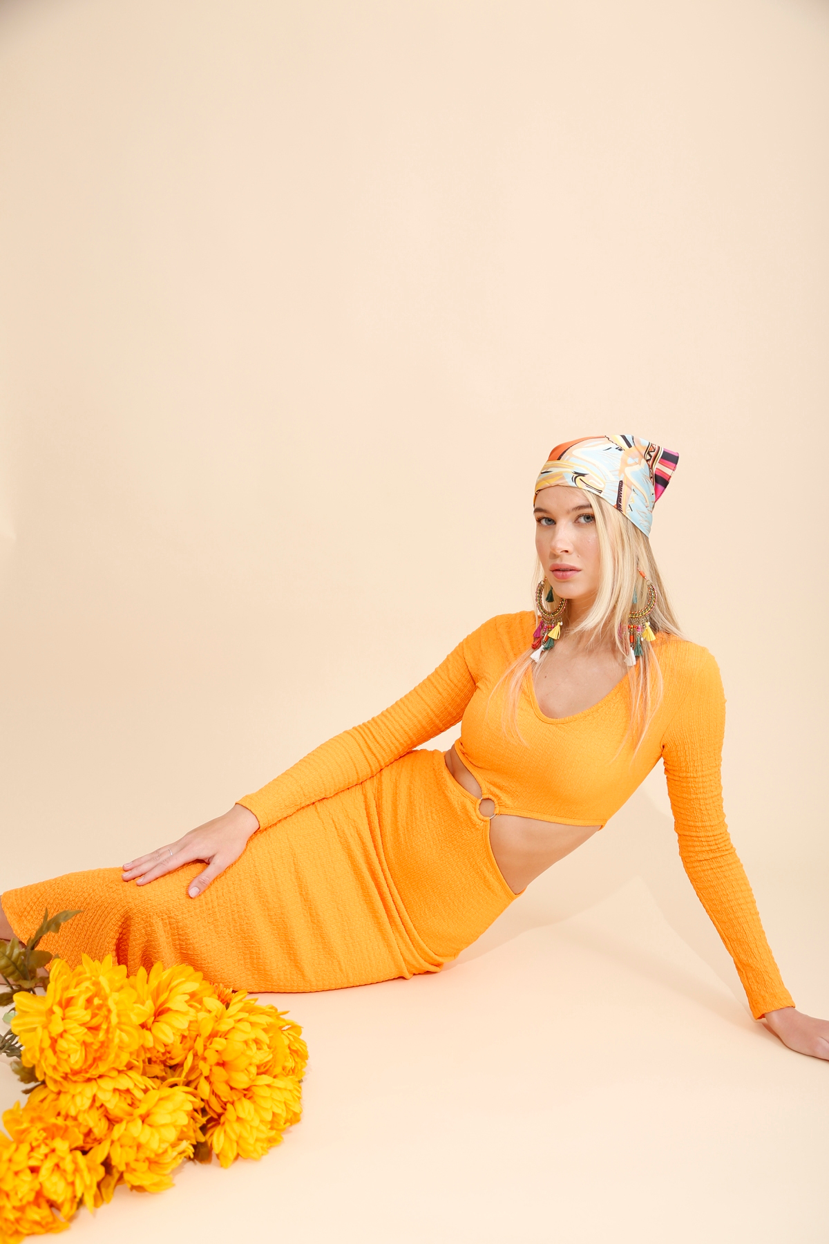 Oranj Bel Dekolteli Maxi Elbise 28598