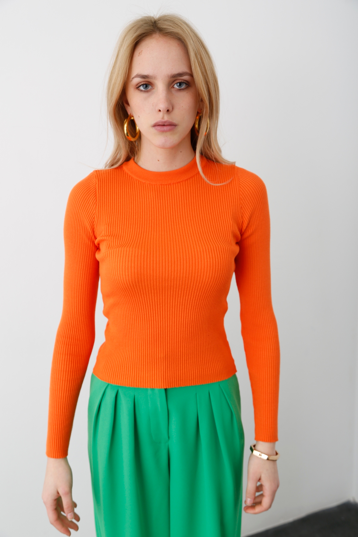 Oranj Bisiklet Yaka Fitilli Triko 3412