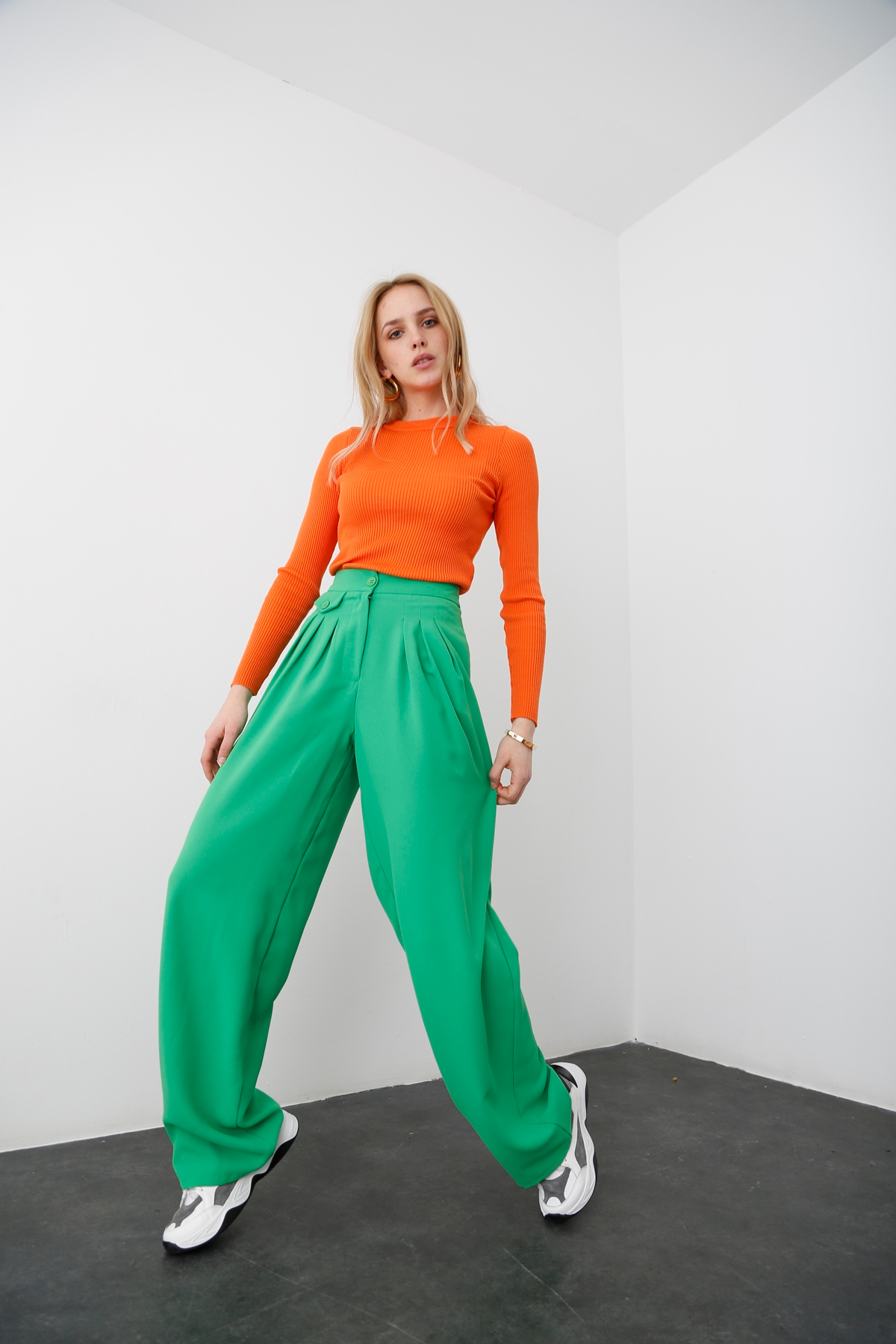 Oranj Bisiklet Yaka Fitilli Triko 3412