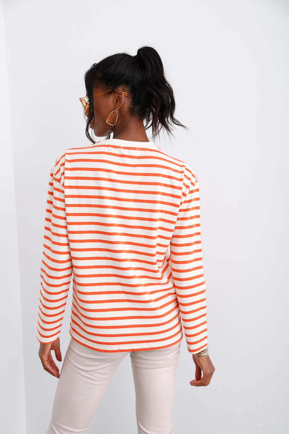 Oranj Çizgili Sweatshirt 3551