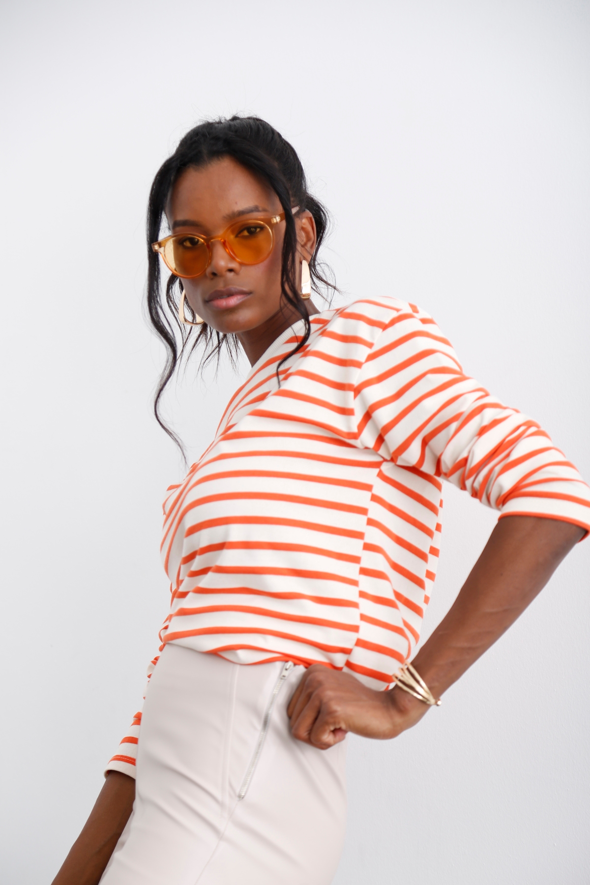 Oranj Çizgili Sweatshirt 3551