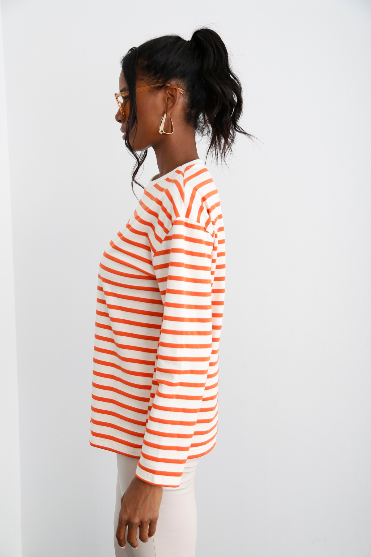 Oranj Çizgili Sweatshirt 3551