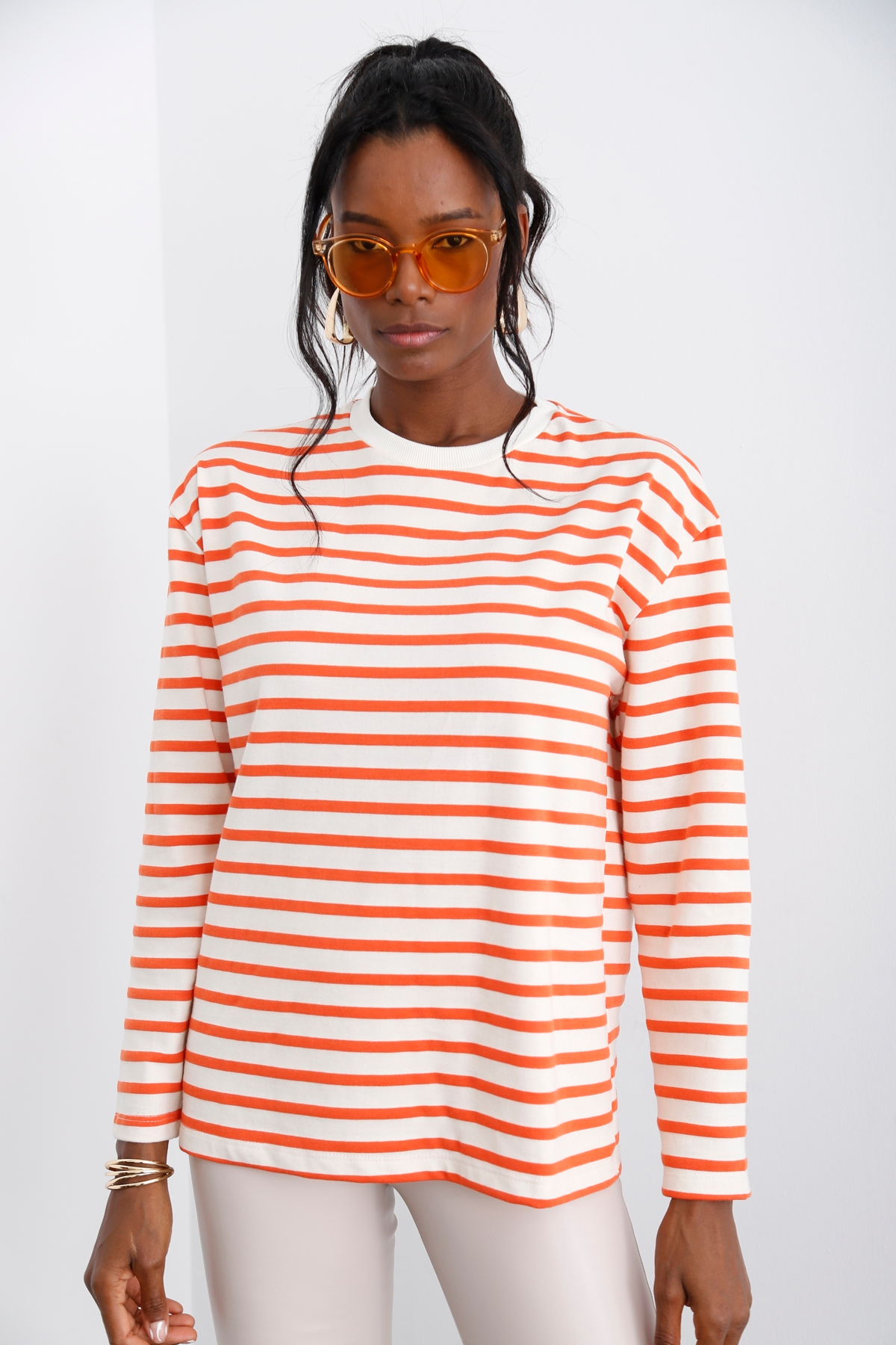 Oranj Çizgili Sweatshirt 3551