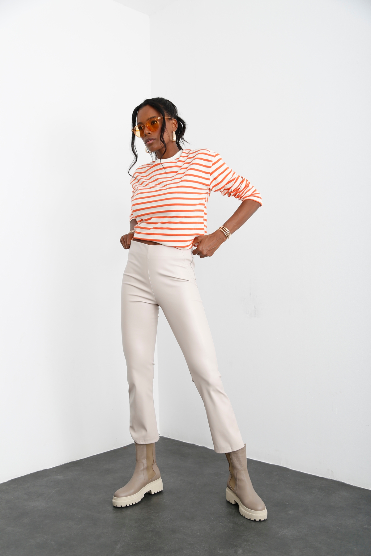Oranj Çizgili Sweatshirt 3551