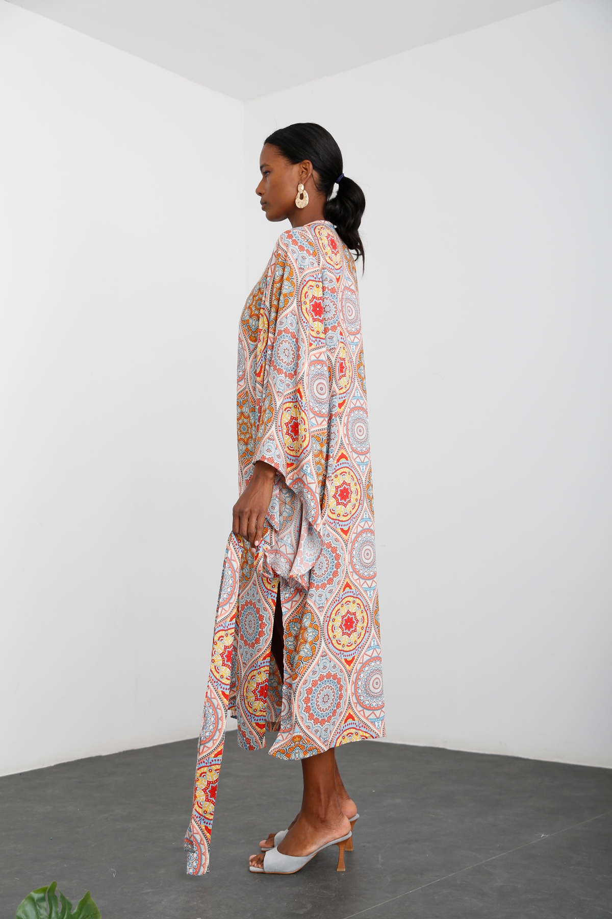Oranj Etnik Desen Kuşaklı Kimono 54117