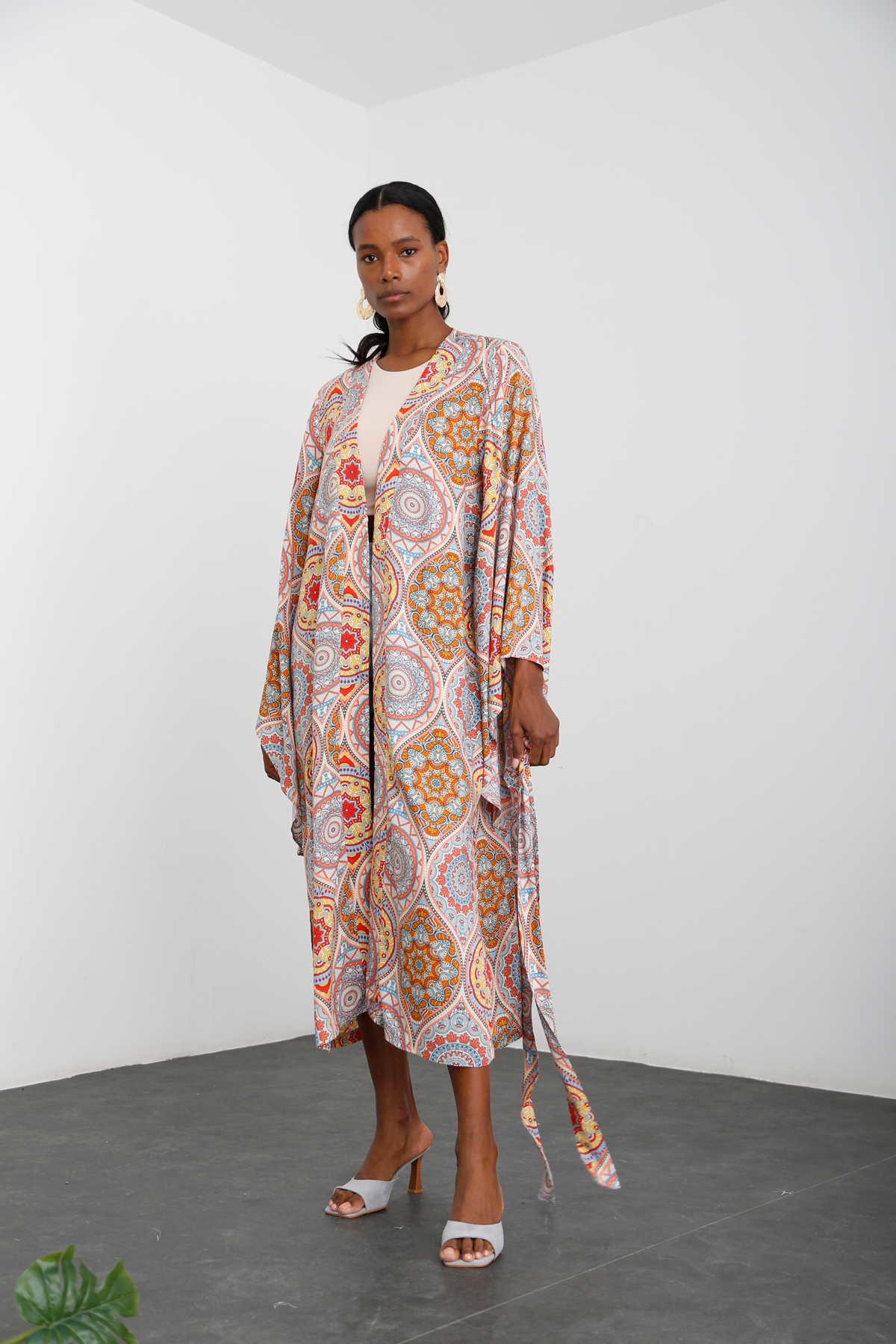 Oranj Etnik Desen Kuşaklı Kimono 54117