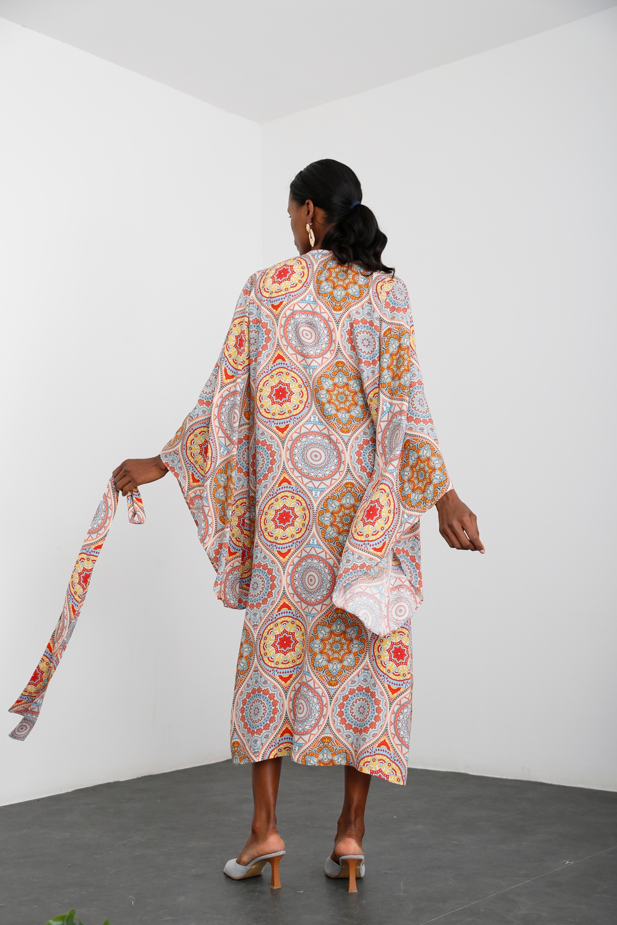 Oranj Etnik Desen Kuşaklı Kimono 54117