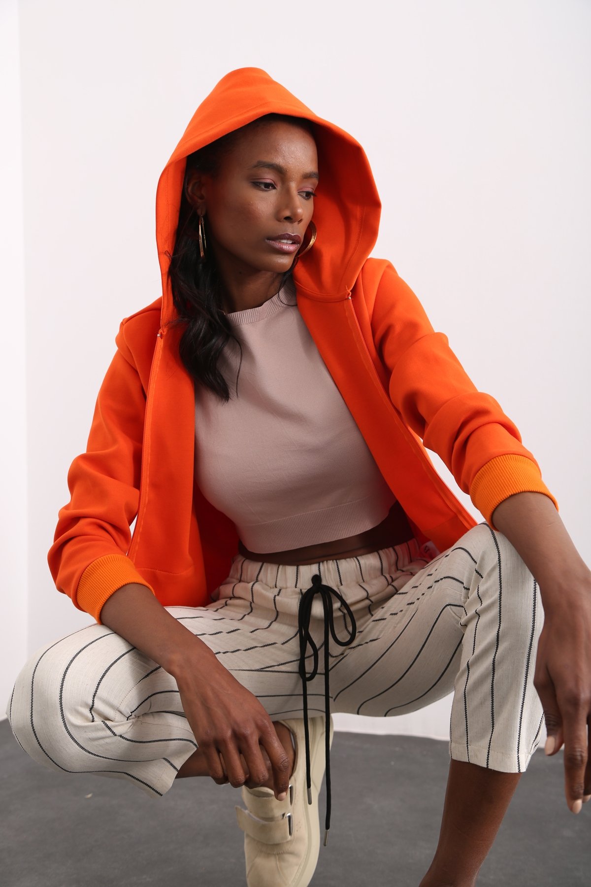 Oranj Organik Unisex Fermuarlı Sweatshirt 