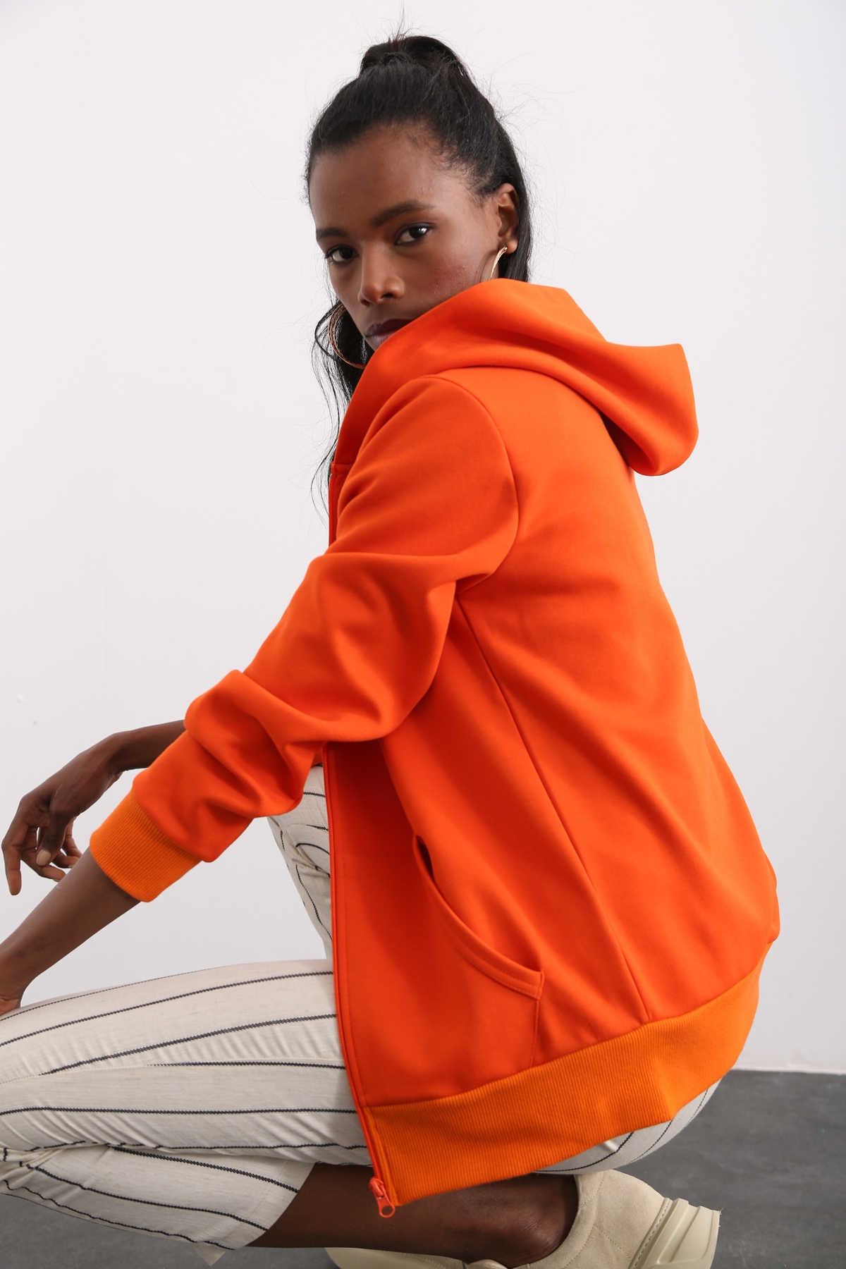 Oranj Organik Unisex Fermuarlı Sweatshirt 