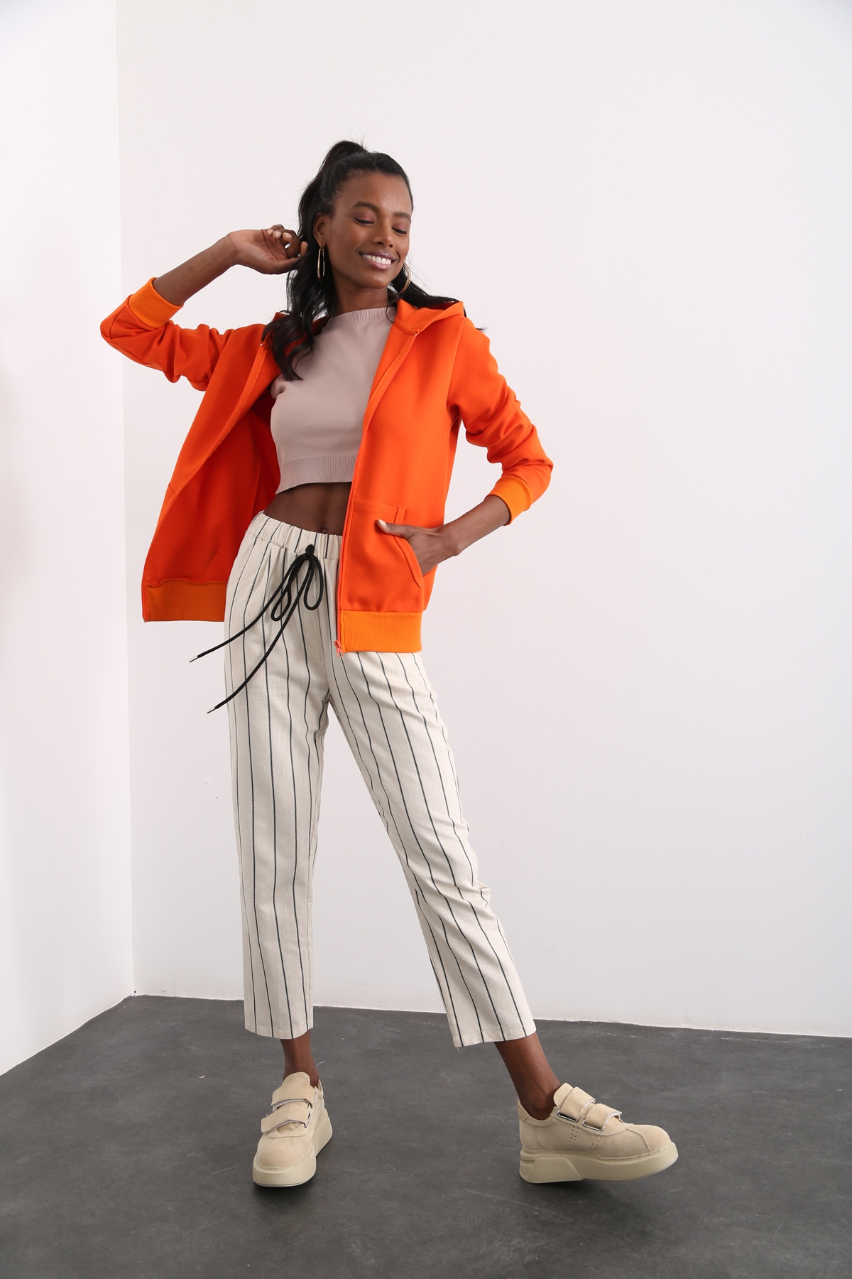 Oranj Organik Unisex Fermuarlı Sweatshirt 