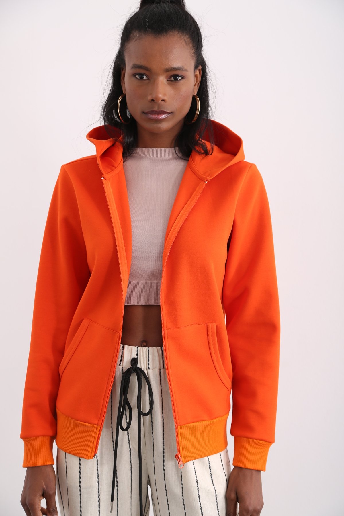 Oranj Organik Unisex Fermuarlı Sweatshirt 