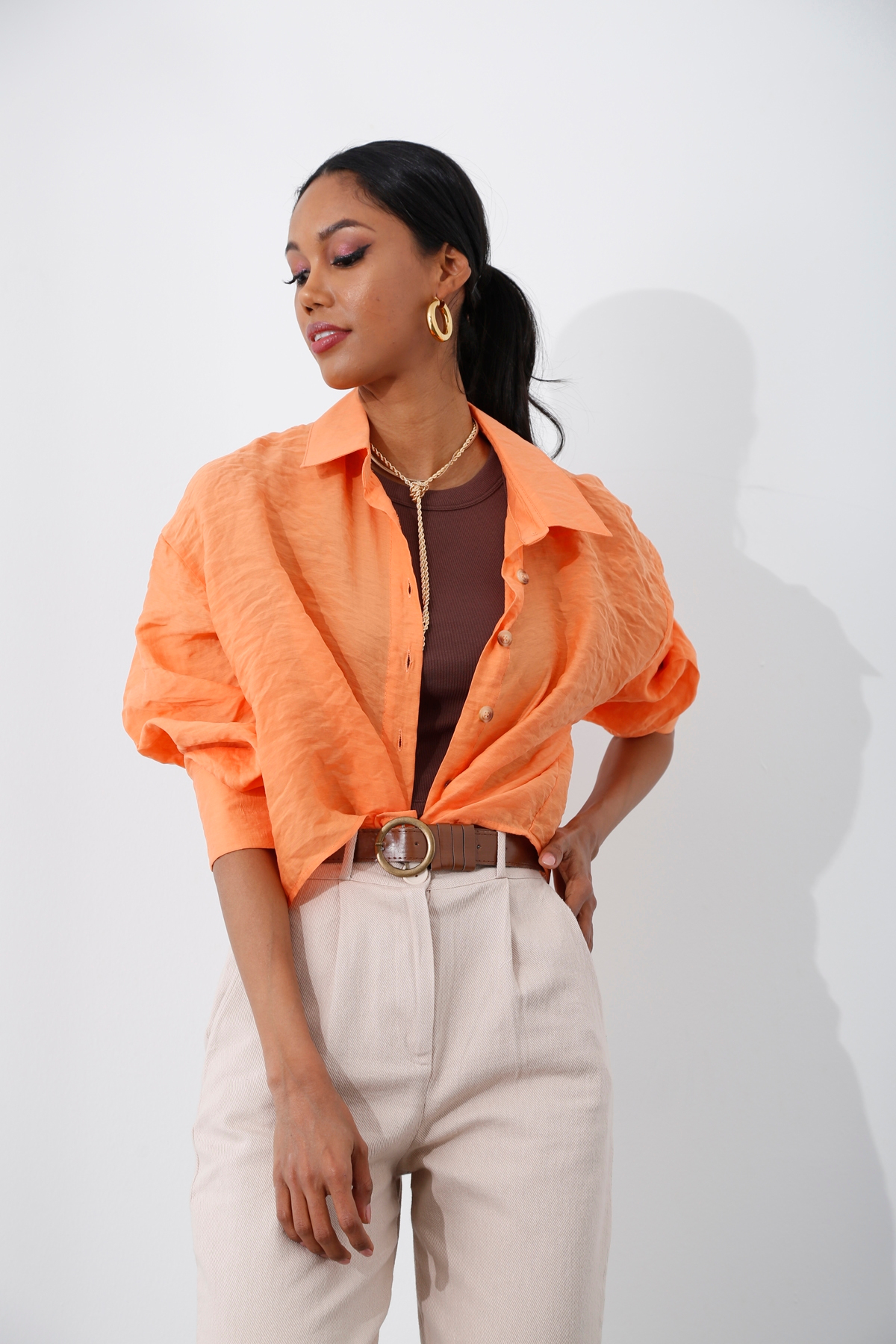 Oranj Oversize Kısa Gömlek 4725