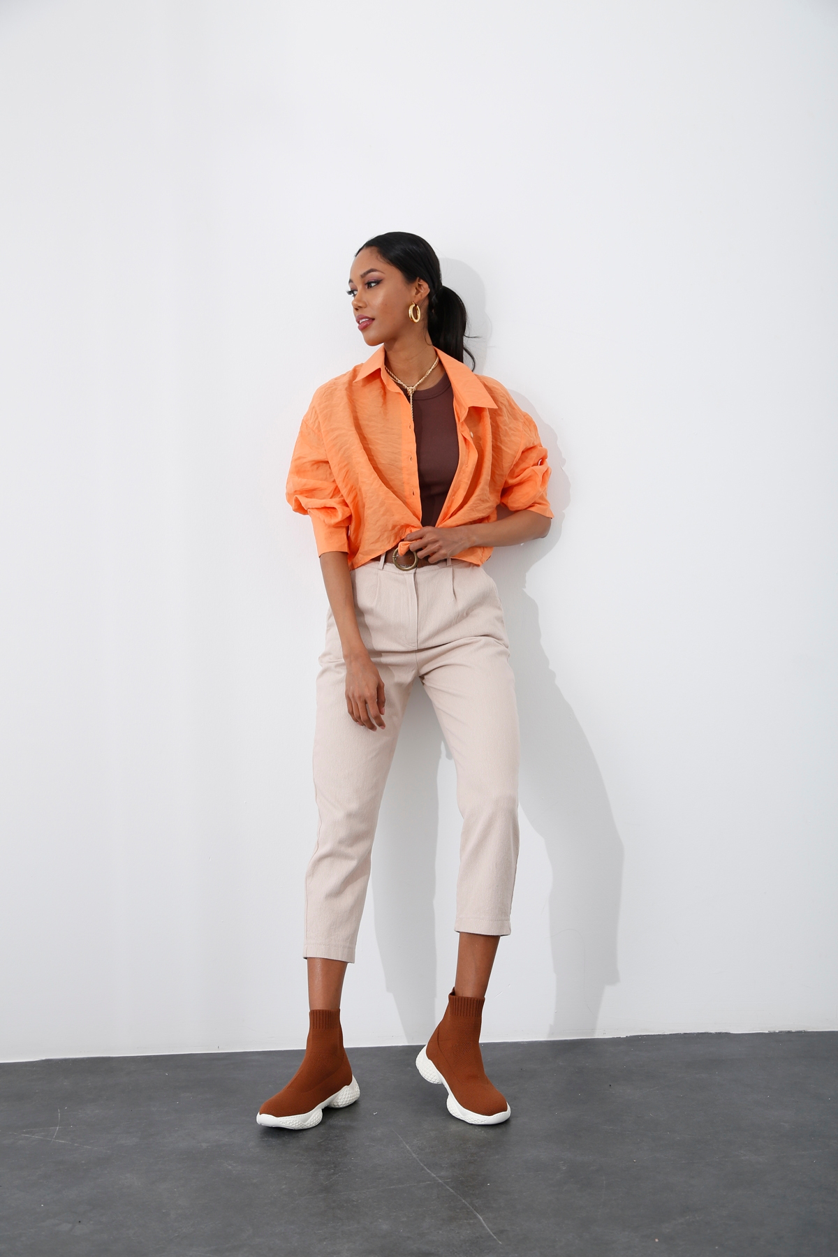 Oranj Oversize Kısa Gömlek 4725