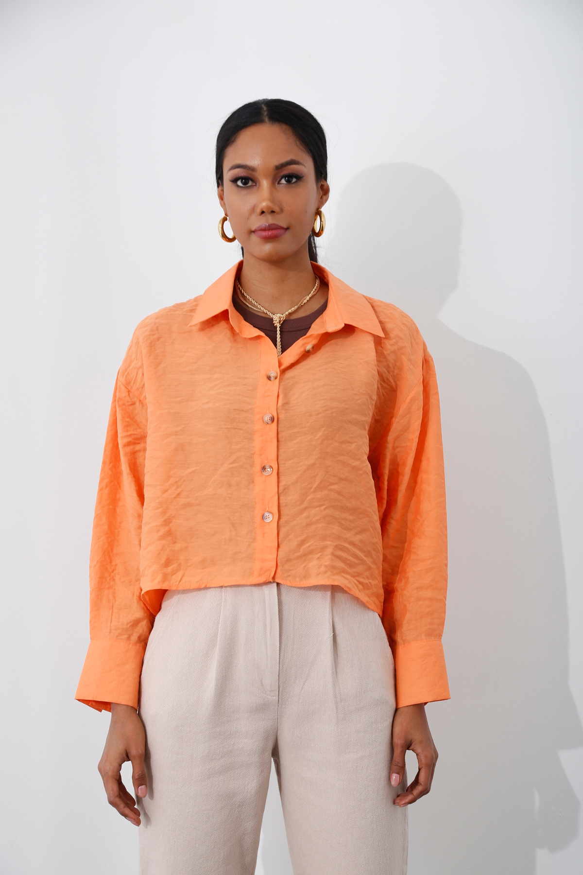 Oranj Oversize Kısa Gömlek 4725