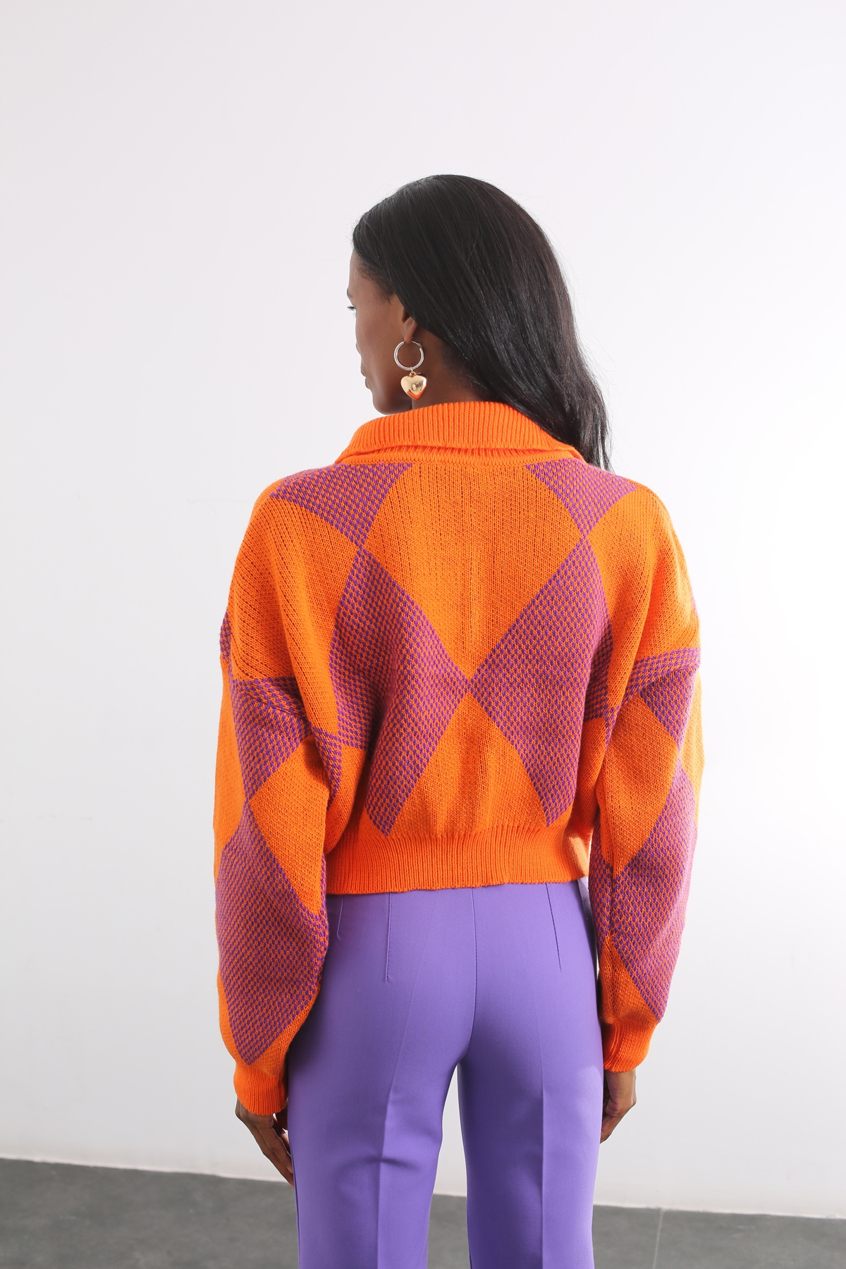 Oranj Polo Yaka Kısa Kazak AV0086