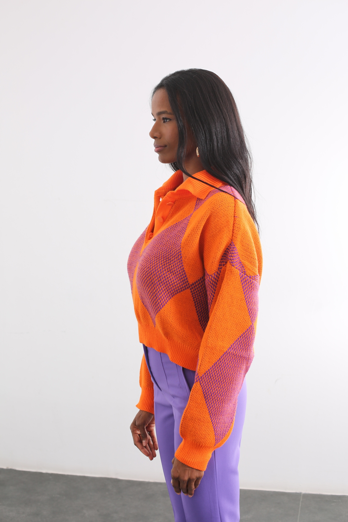 Oranj Polo Yaka Kısa Kazak AV0086