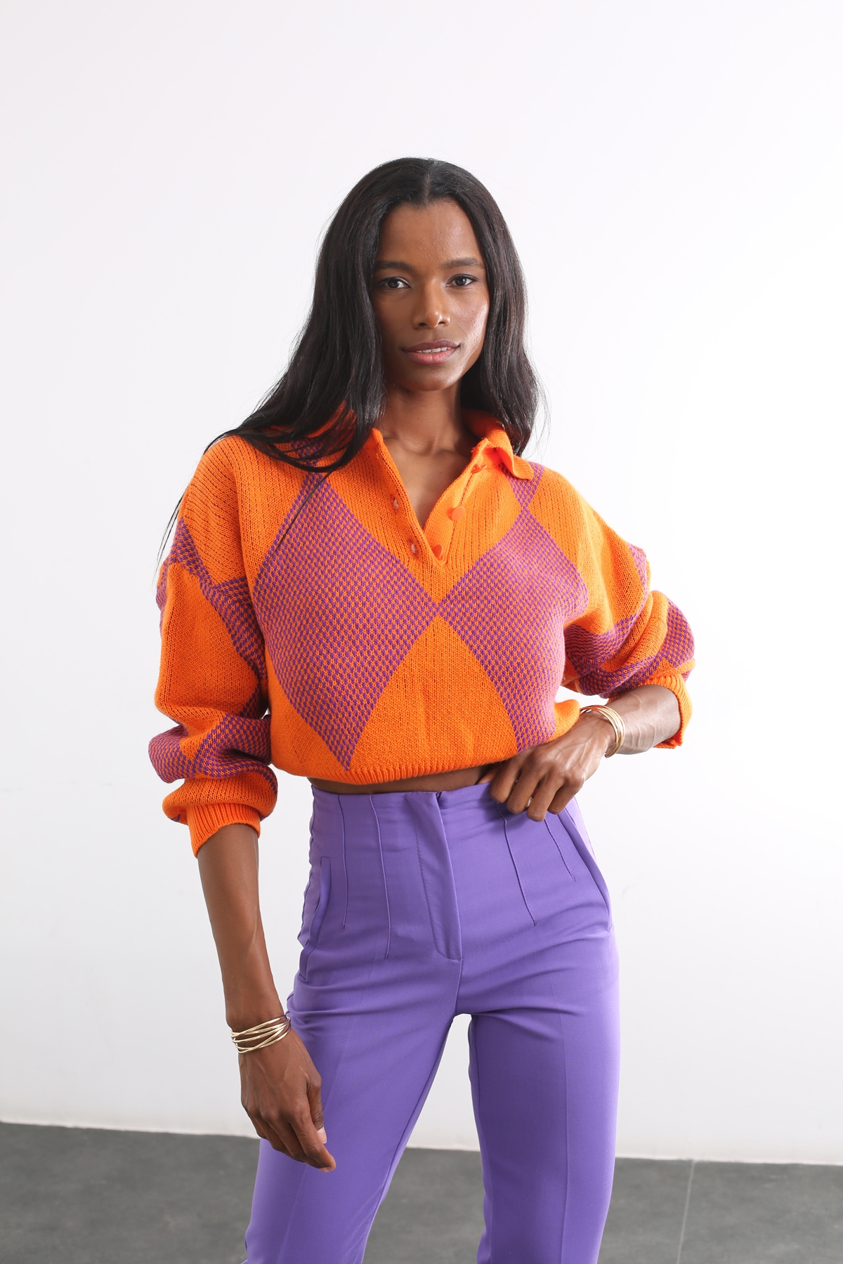 Oranj Polo Yaka Kısa Kazak AV0086