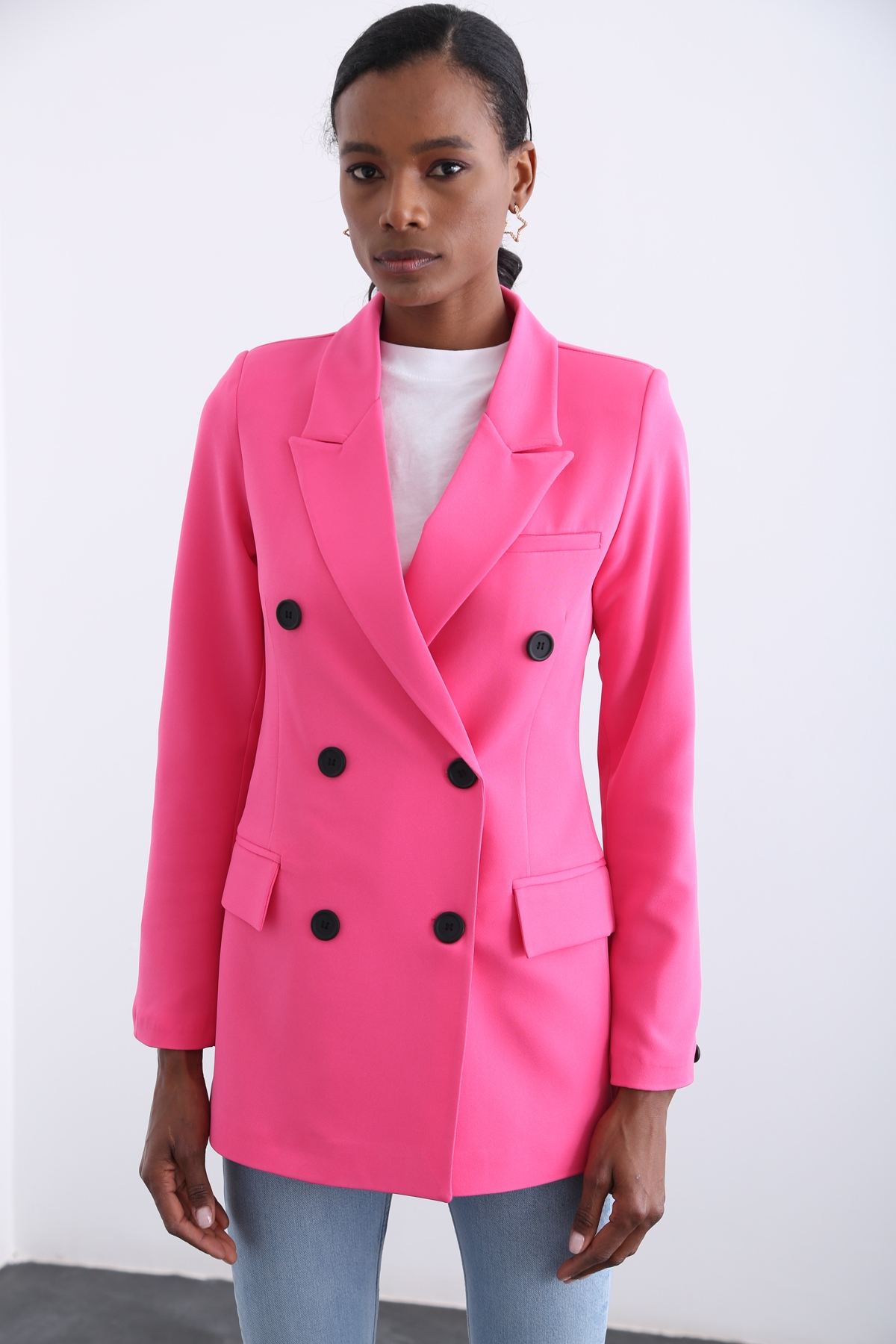 Pembe Altı Düğme Blazer Ceket 3112