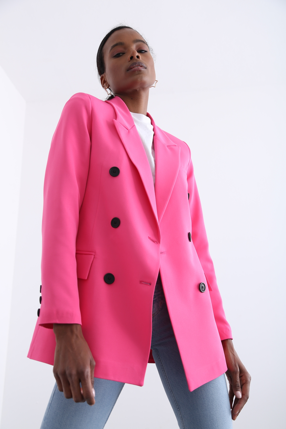 Pembe Altı Düğme Blazer Ceket 3112