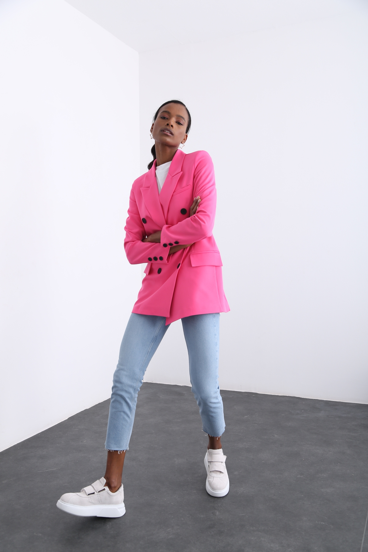 Pembe Altı Düğme Blazer Ceket 3112