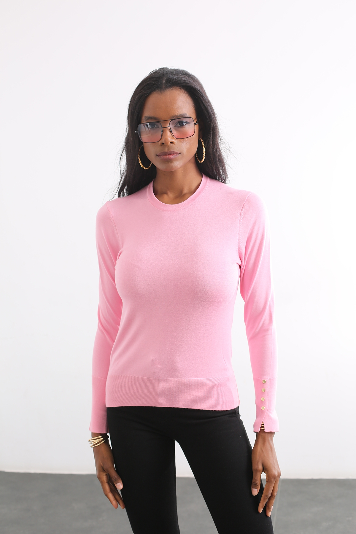 Pembe Bisiklet Yaka Basic Triko 151026