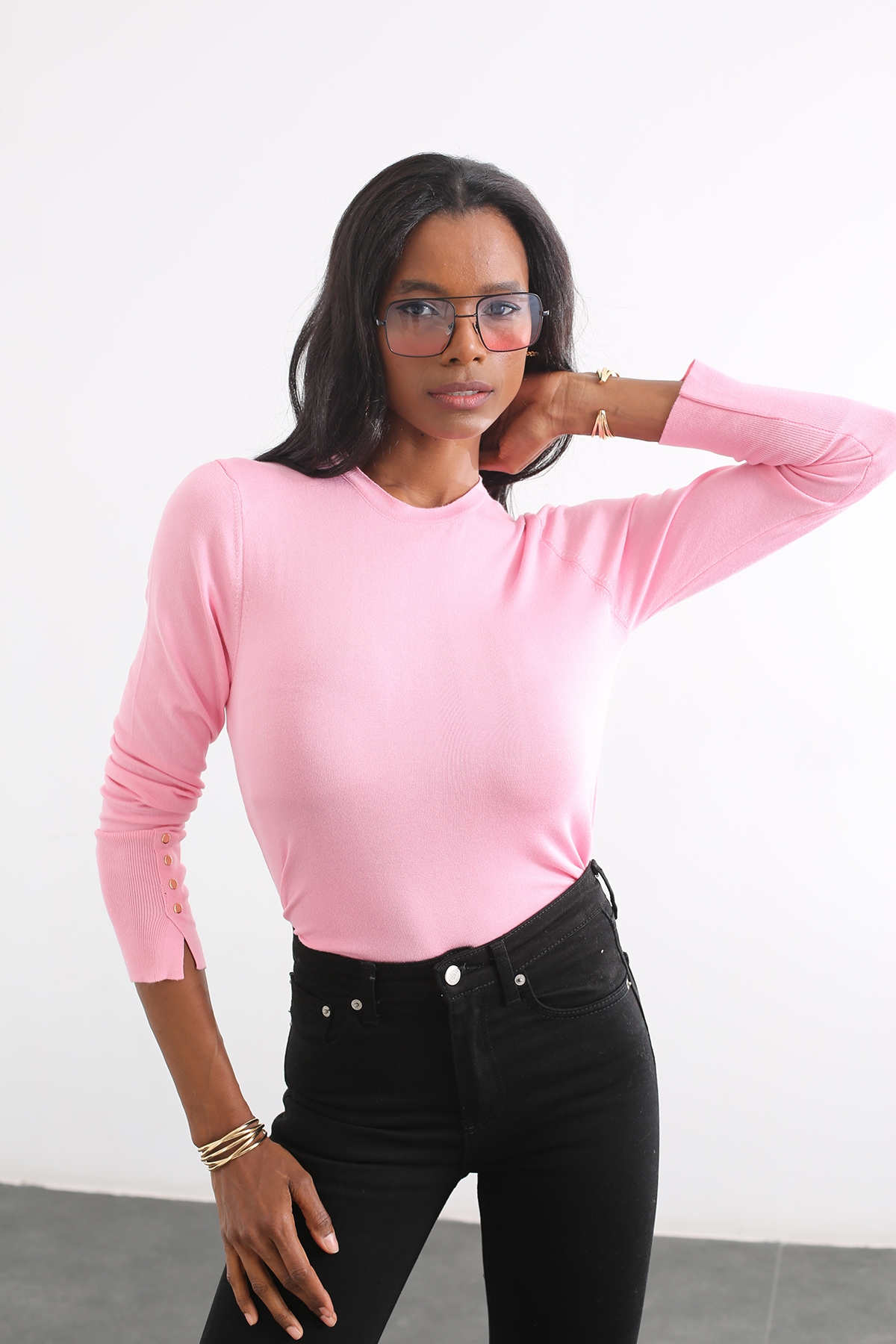 Pembe Bisiklet Yaka Basic Triko 151026