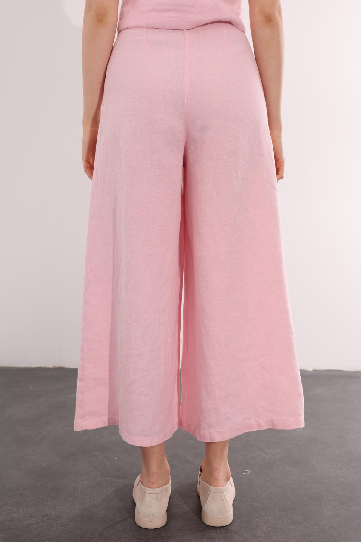 Pembe Bol Paça Keten Pantolon 1563